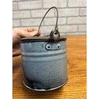 Antique Primitive Gray Enamel Graniteware Lidded Berry Bucket / Berry Pail / Farmhouse Decor/ Miniature
