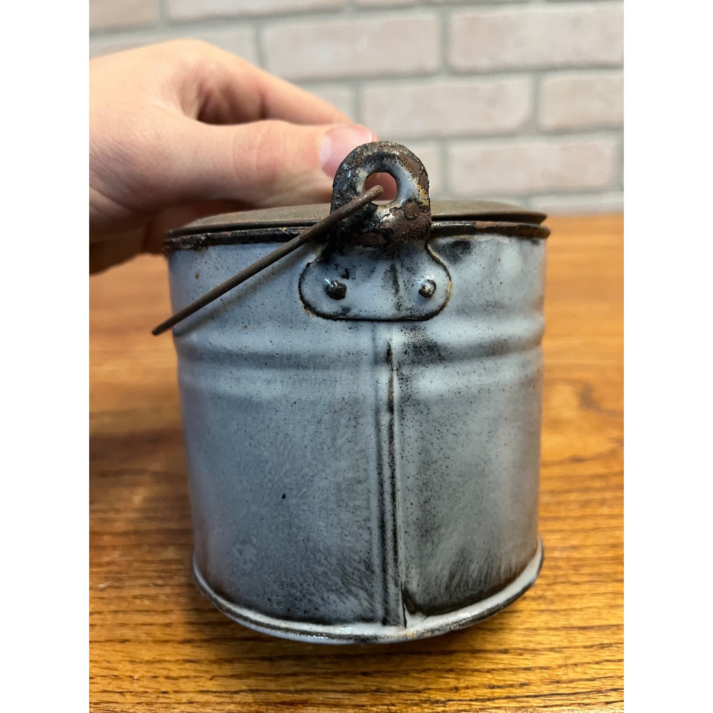 Antique Primitive Gray Enamel Graniteware Lidded Berry Bucket / Berry Pail / Farmhouse Decor/ Miniature