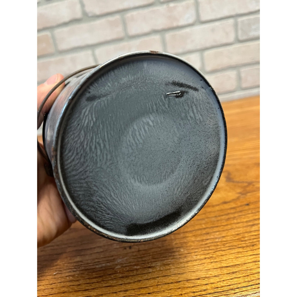 Antique Primitive Gray Enamel Graniteware Lidded Berry Bucket / Berry Pail / Farmhouse Decor/ Miniature