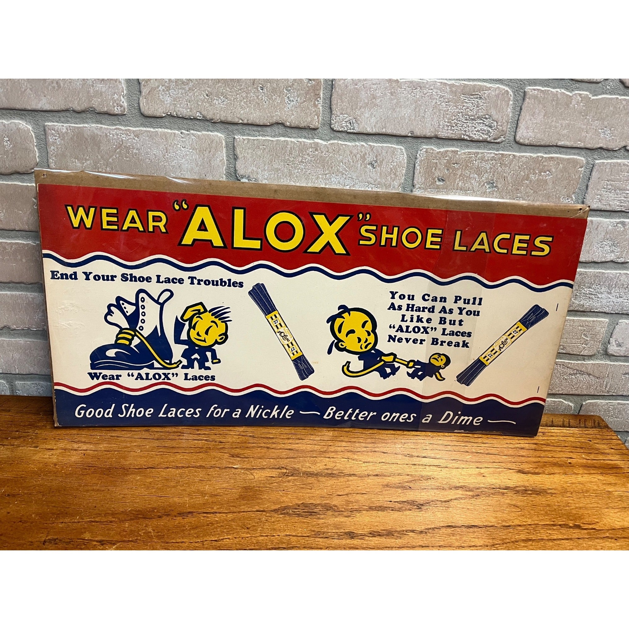 Vintage 1930s Wear Alox Shoe Laces Store Display Advertising Sign Cardstock Litho