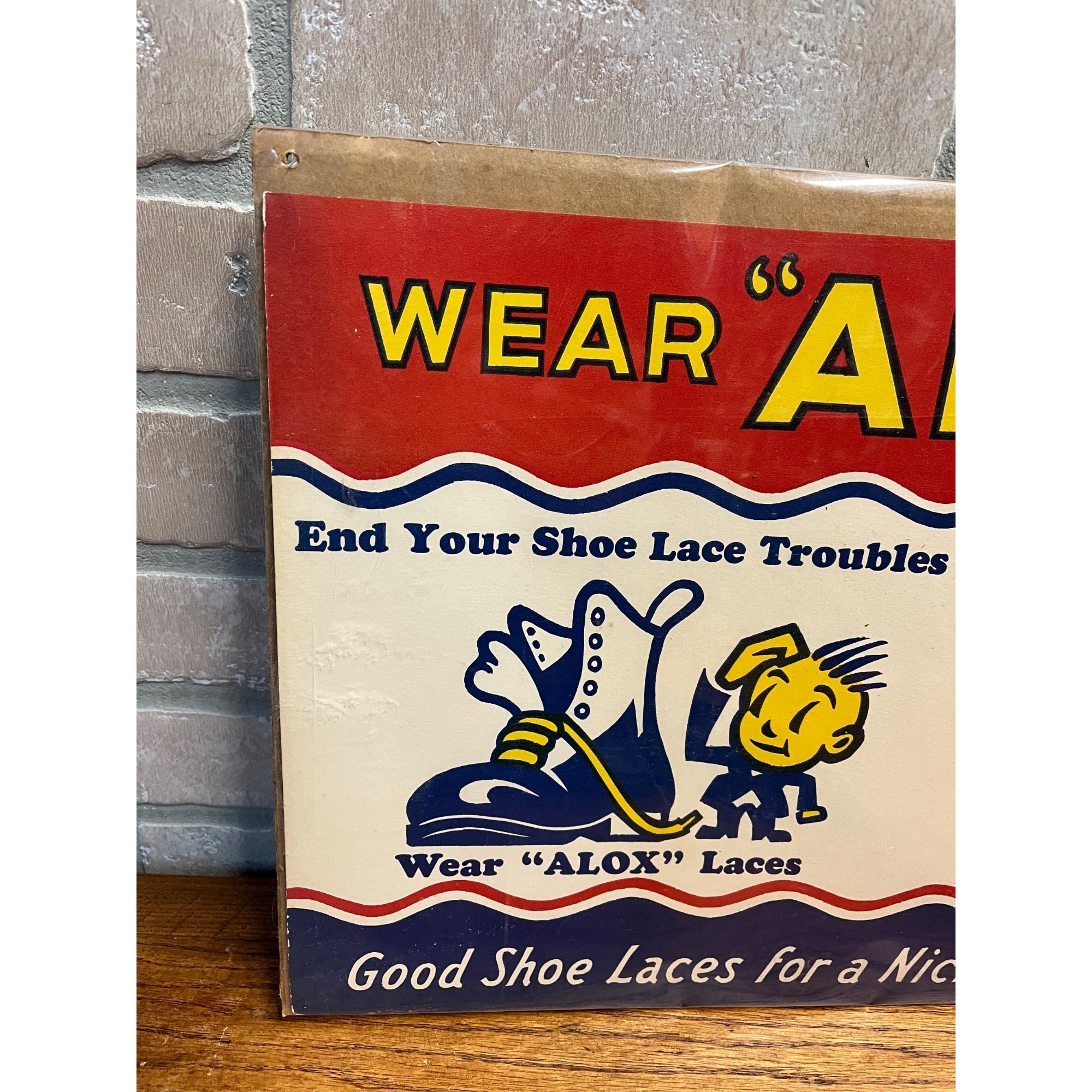 Vintage 1930s Wear Alox Shoe Laces Store Display Advertising Sign Cardstock Litho