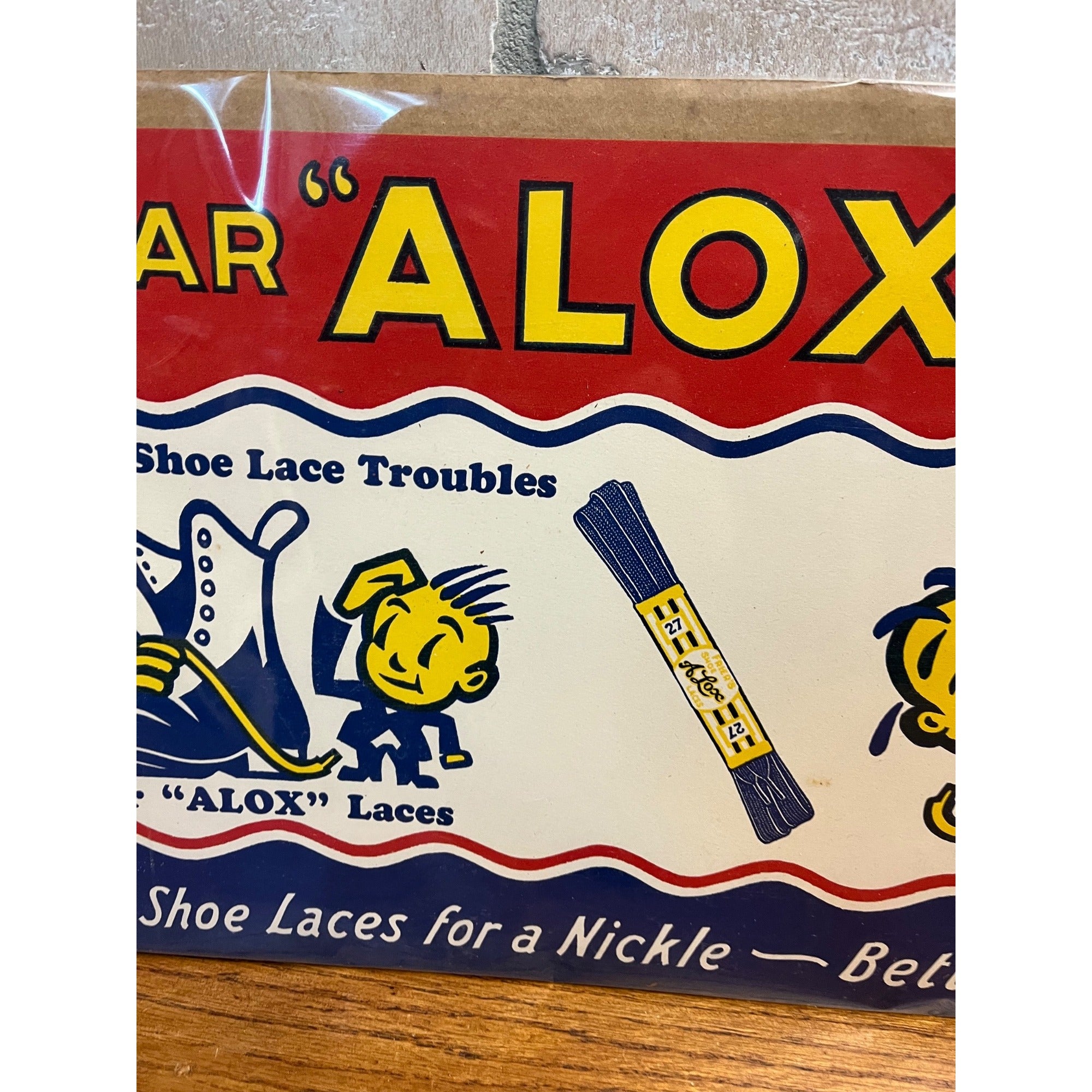 Vintage 1930s Wear Alox Shoe Laces Store Display Advertising Sign Cardstock Litho
