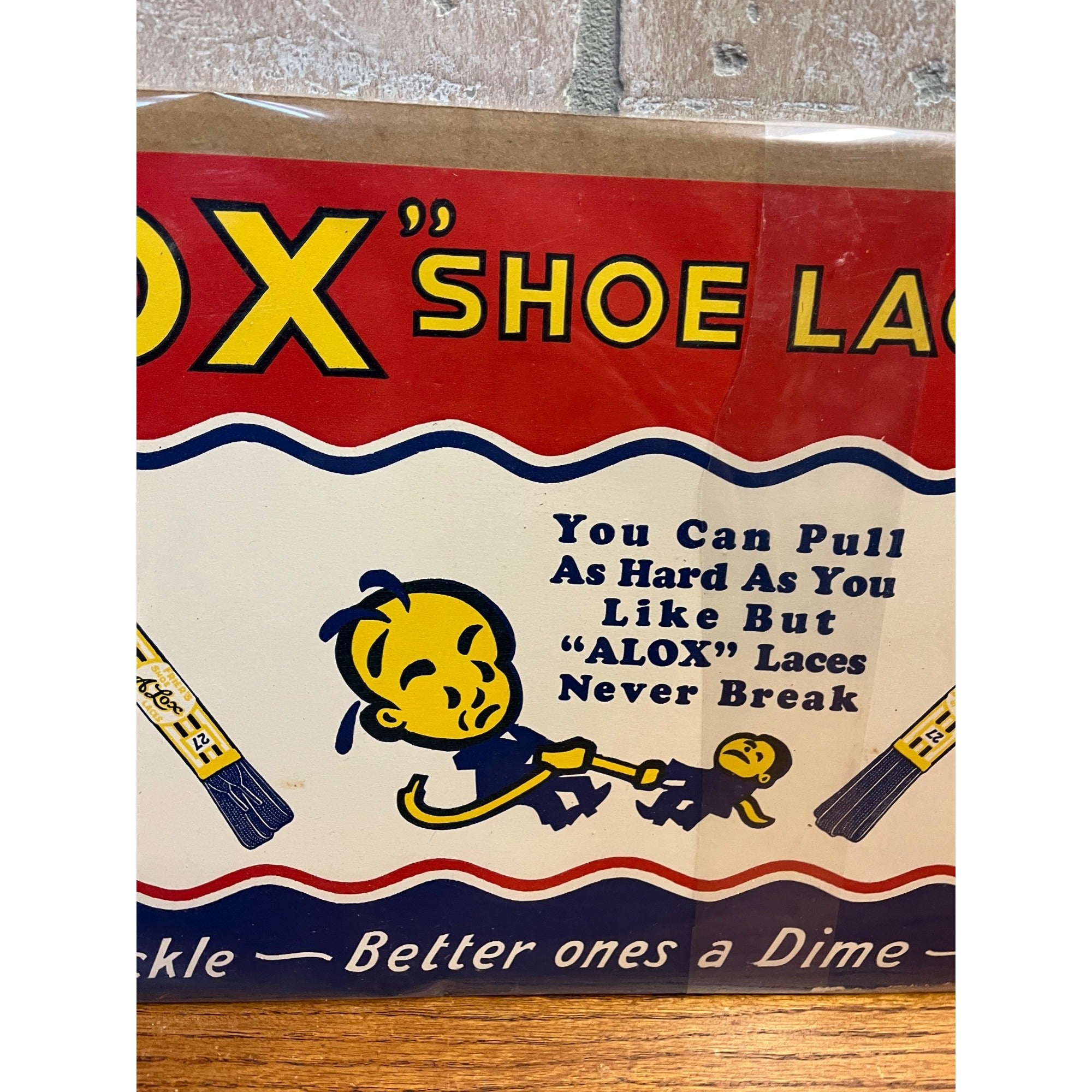 Vintage 1930s Wear Alox Shoe Laces Store Display Advertising Sign Cardstock Litho