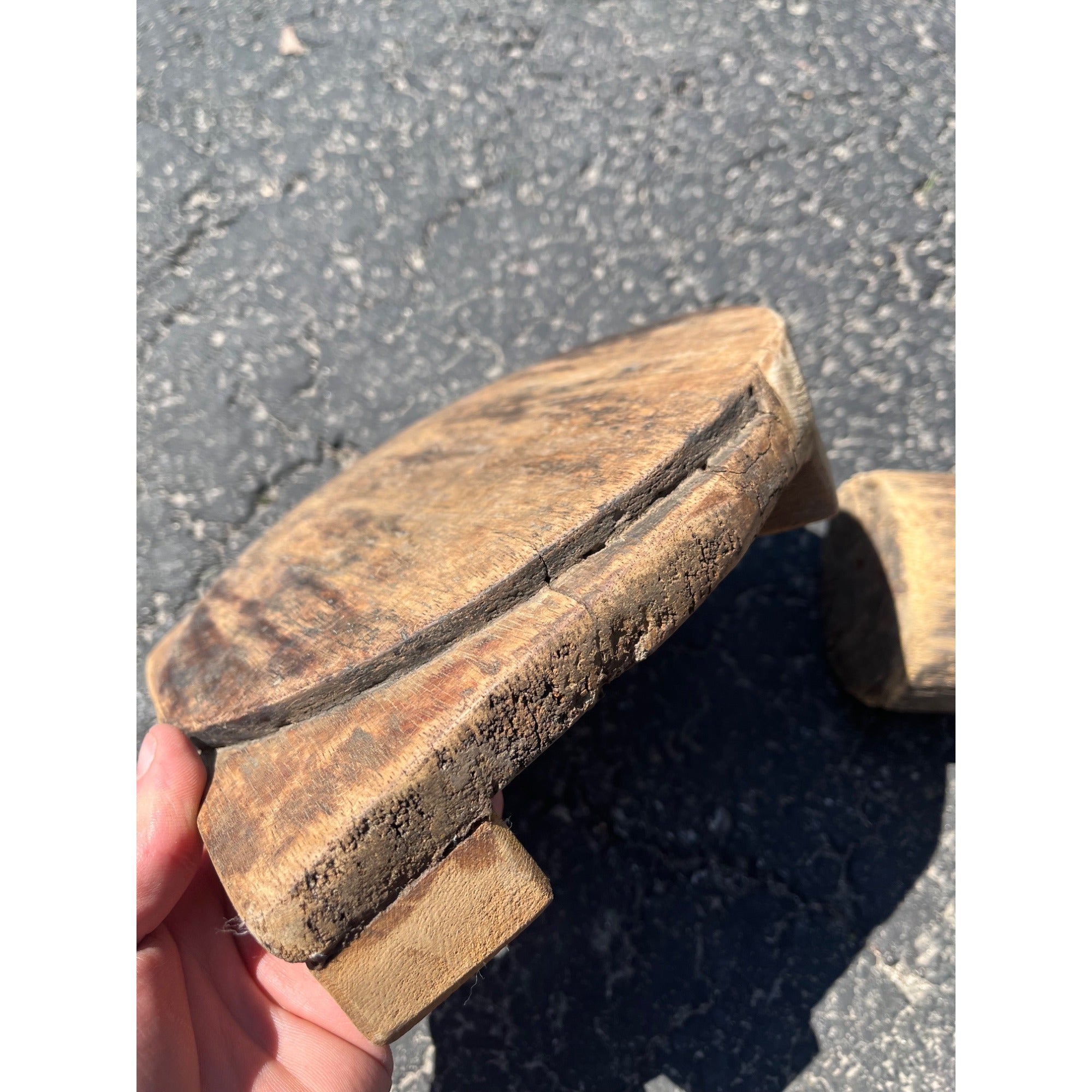 Antique Primitive 1800s Wooden Butcher Block Cutting Board w/ Wood Mallet OOAK