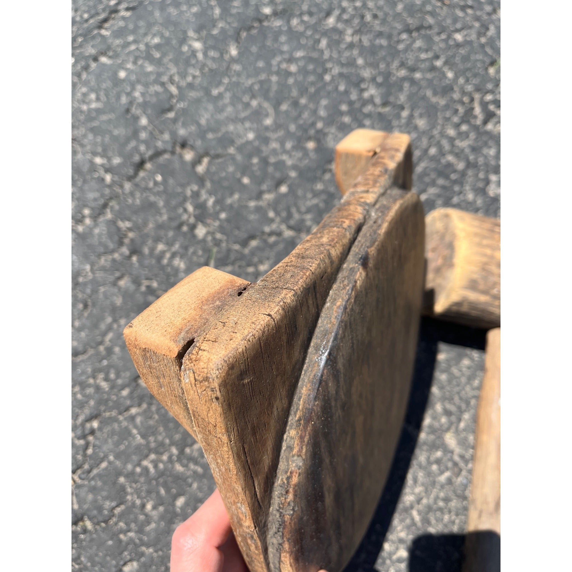 Antique Primitive 1800s Wooden Butcher Block Cutting Board w/ Wood Mallet OOAK