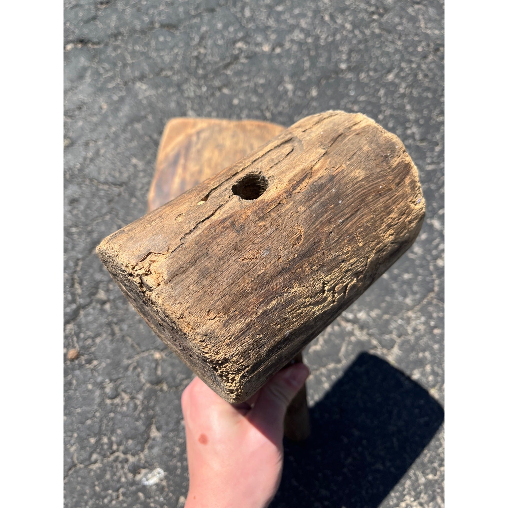 Antique Primitive 1800s Wooden Butcher Block Cutting Board w/ Wood Mallet OOAK