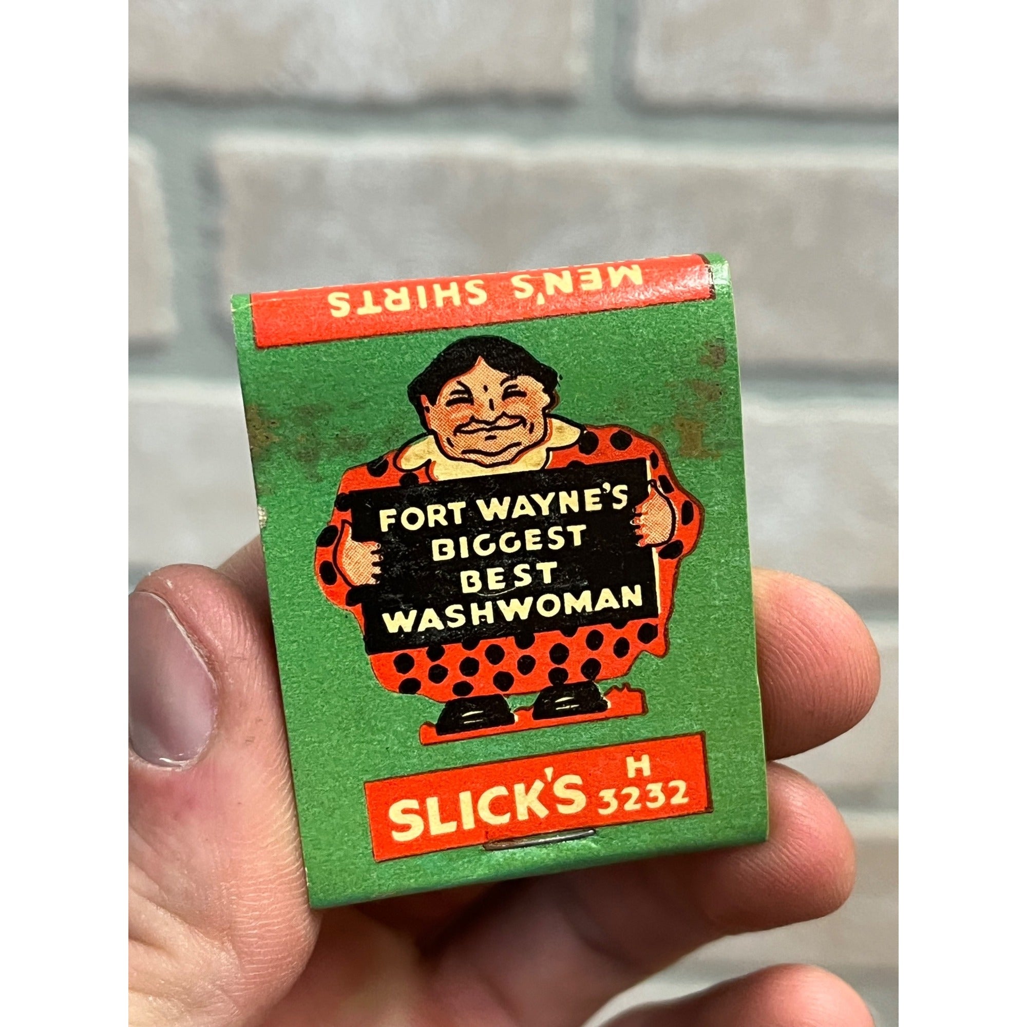 Vintage Slick's Washing Fort Wayne Indiana Washwoman Advertising FULL Matchbook