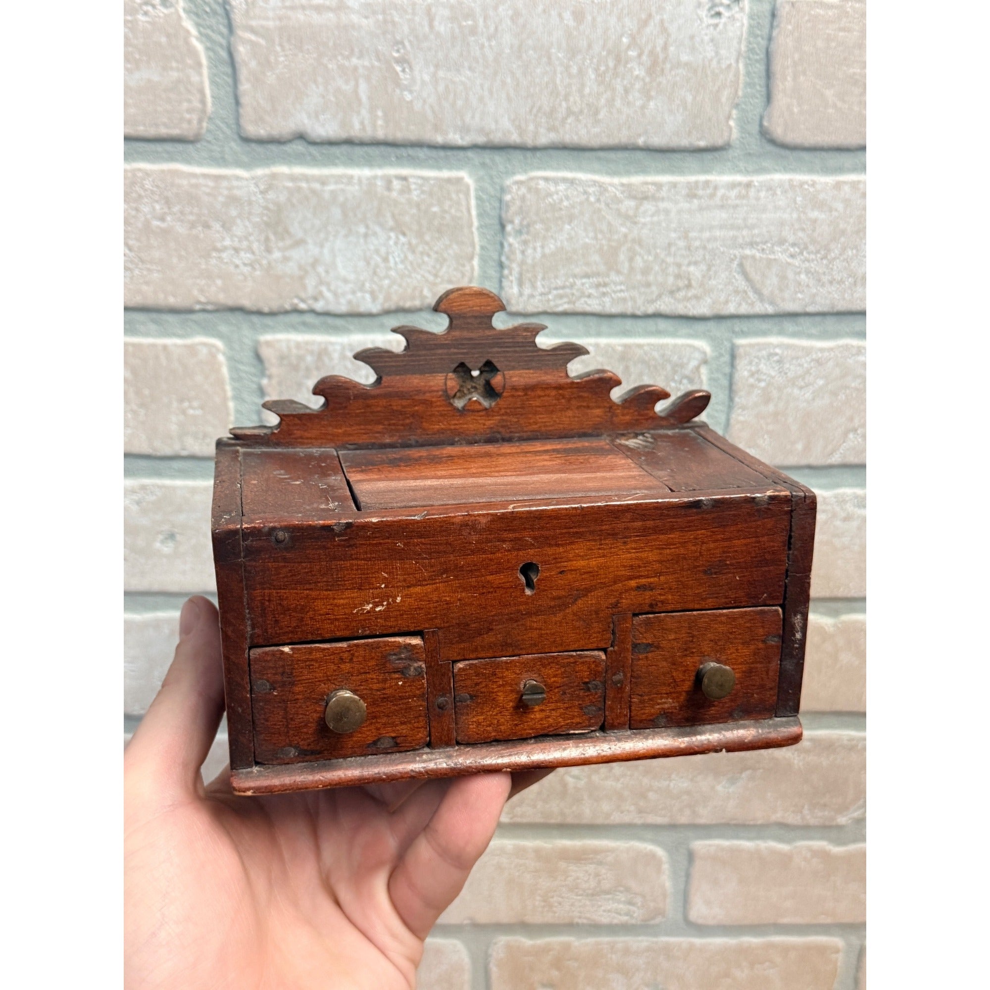 Antique Primitive 19th c. Folk Art Wooden Dresser / Jewelry Box AAFA Handmade