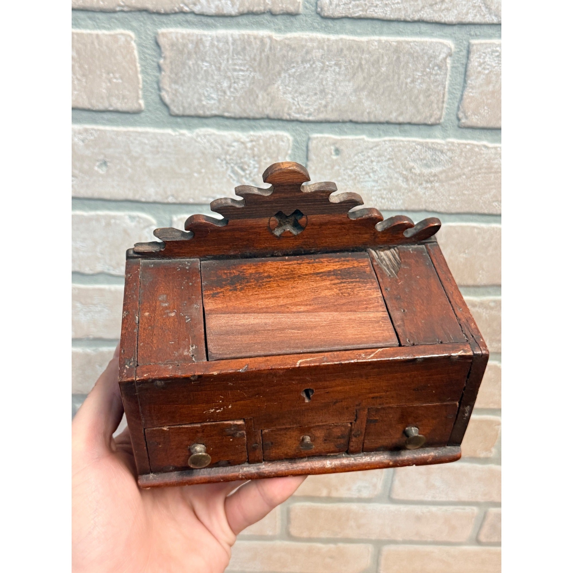 Antique Primitive 19th c. Folk Art Wooden Dresser / Jewelry Box AAFA Handmade