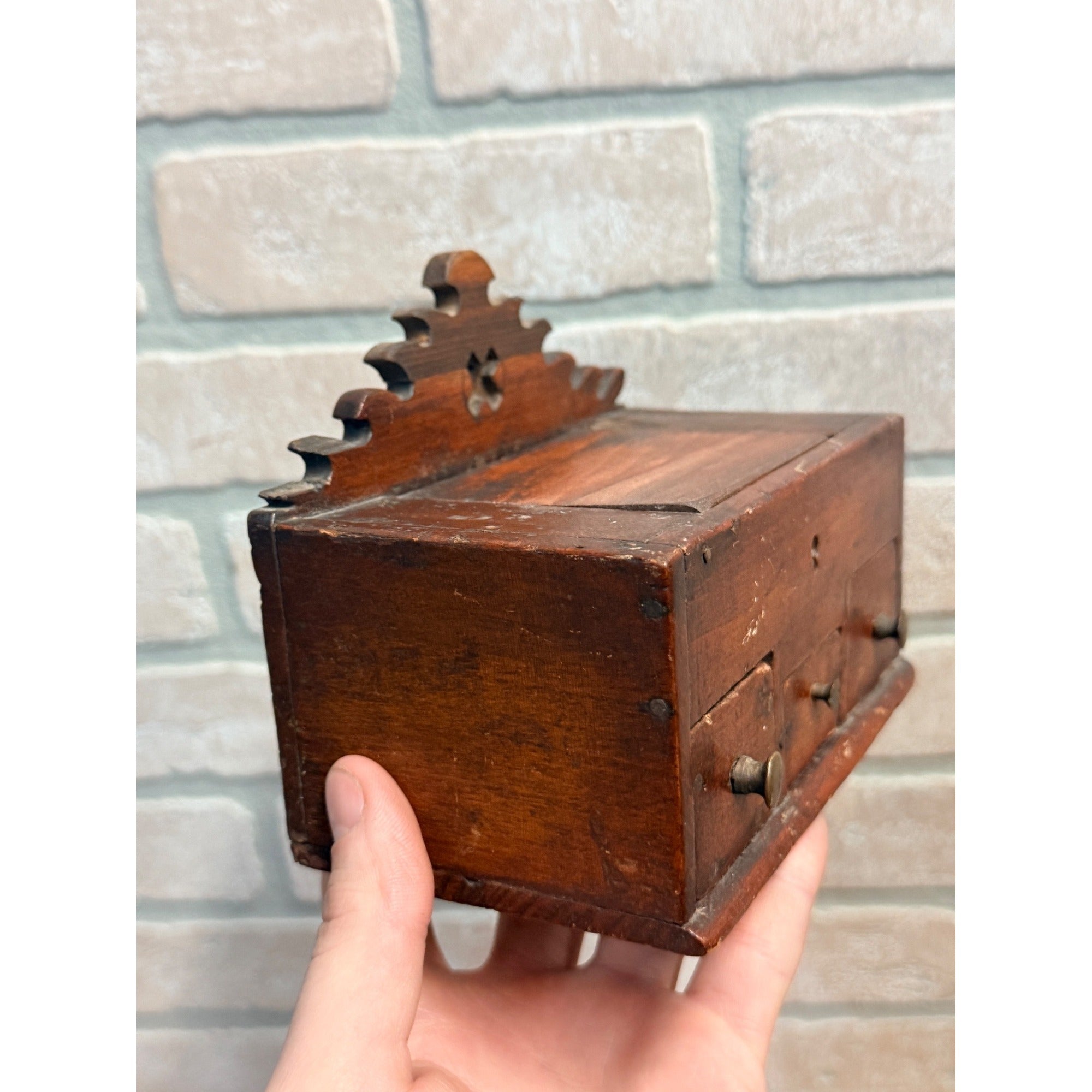 Antique Primitive 19th c. Folk Art Wooden Dresser / Jewelry Box AAFA Handmade