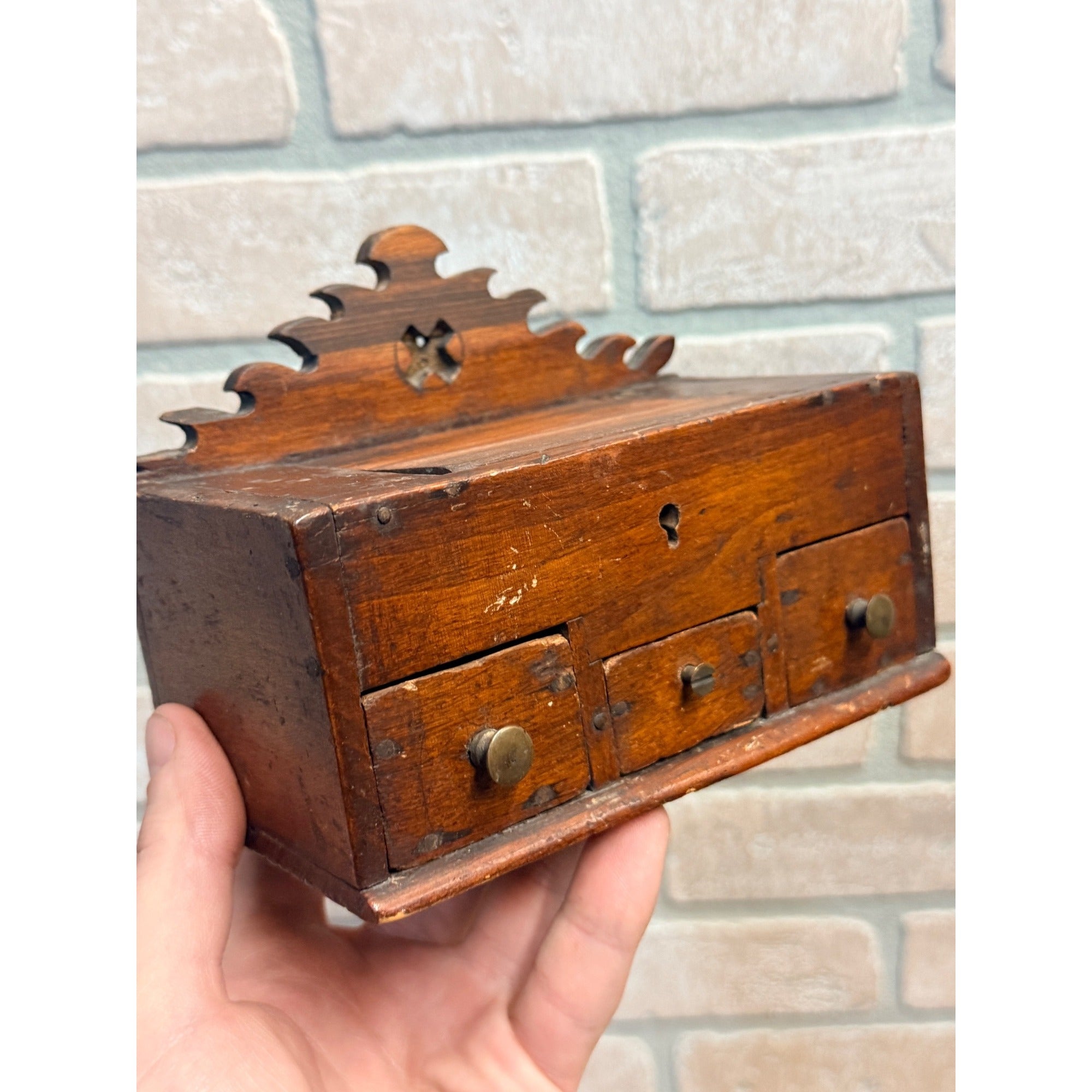 Antique Primitive 19th c. Folk Art Wooden Dresser / Jewelry Box AAFA Handmade