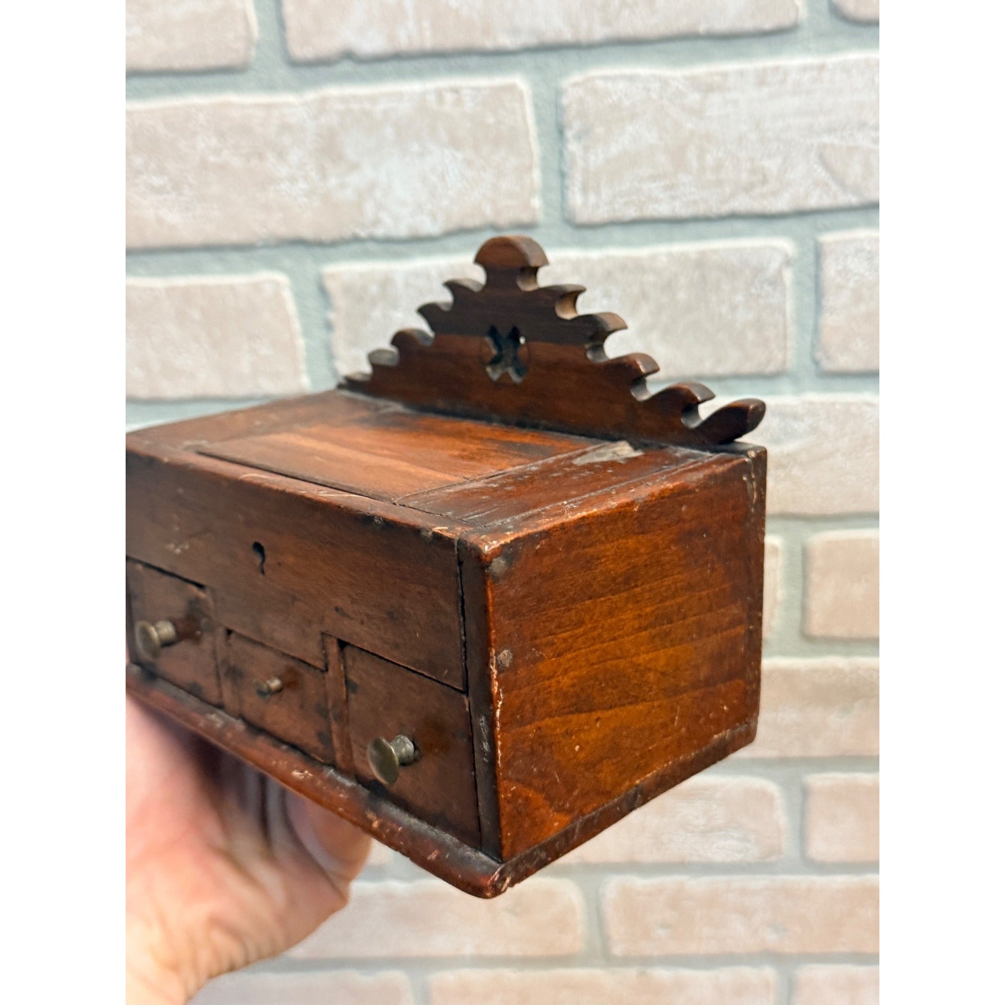 Antique Primitive 19th c. Folk Art Wooden Dresser / Jewelry Box AAFA Handmade