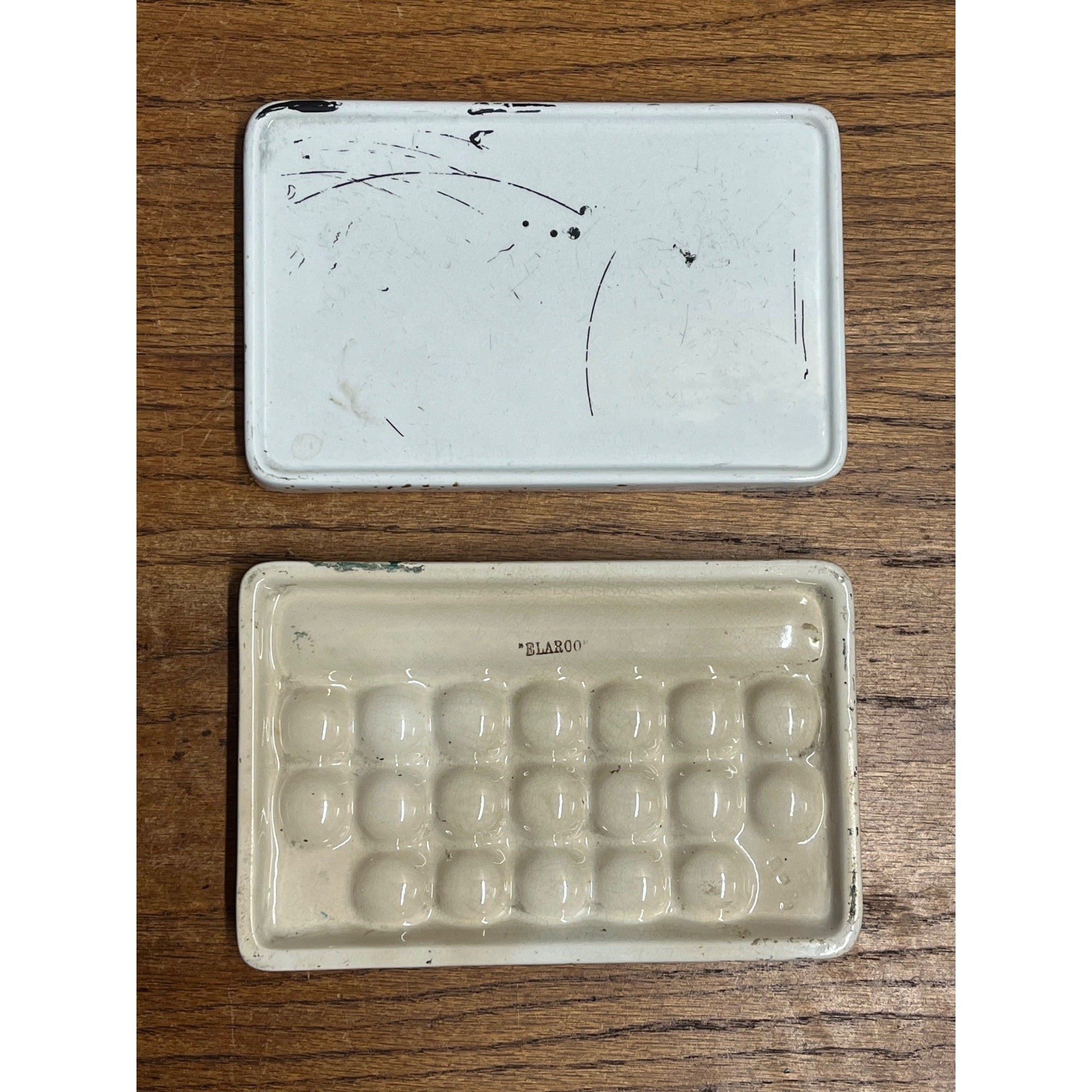 Antique Vintage E.W. Devoe & Co. "Elaroo" Porcelain Painters Tray Palette w/ Lid