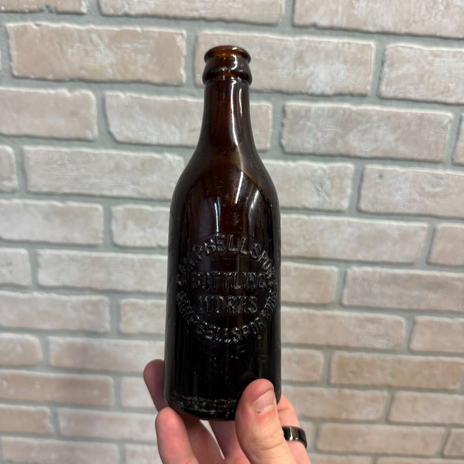 Vintage Campbellsport Bottling Works Amber Brown Beer Bottle Wisconsin WI Wis