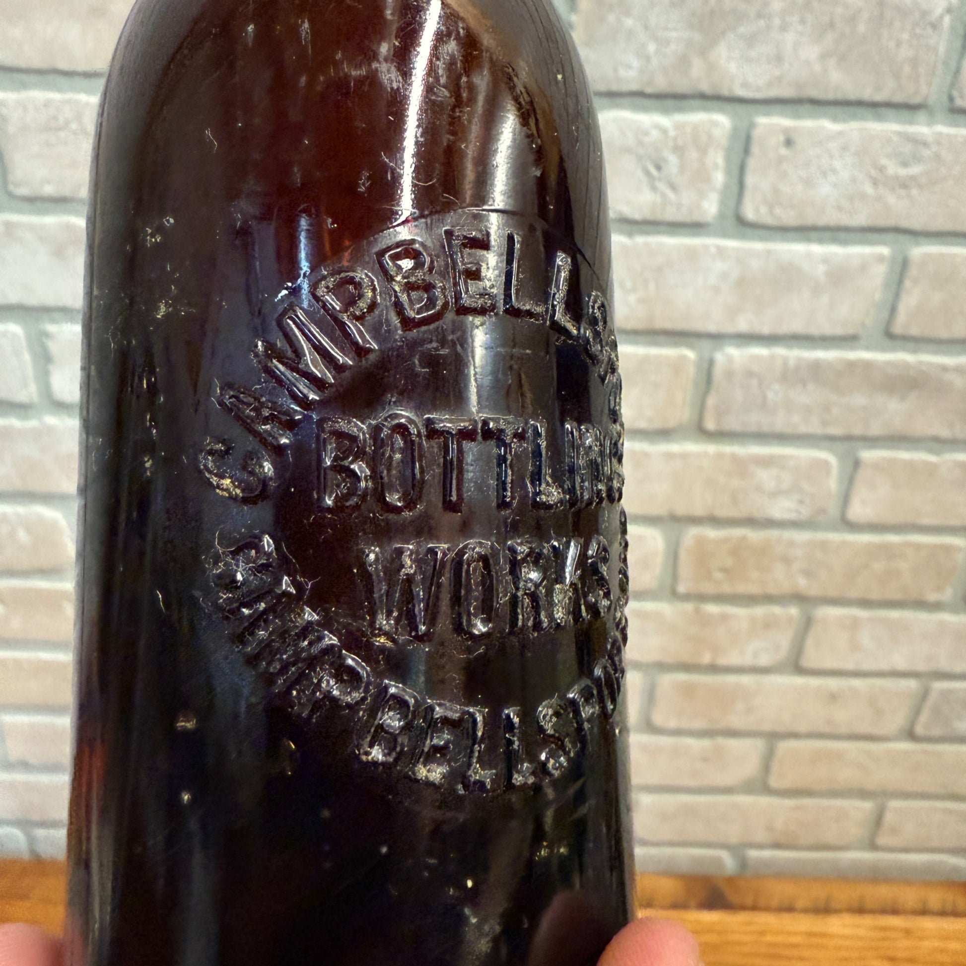Vintage Campbellsport Bottling Works Amber Brown Beer Bottle Wisconsin WI Wis