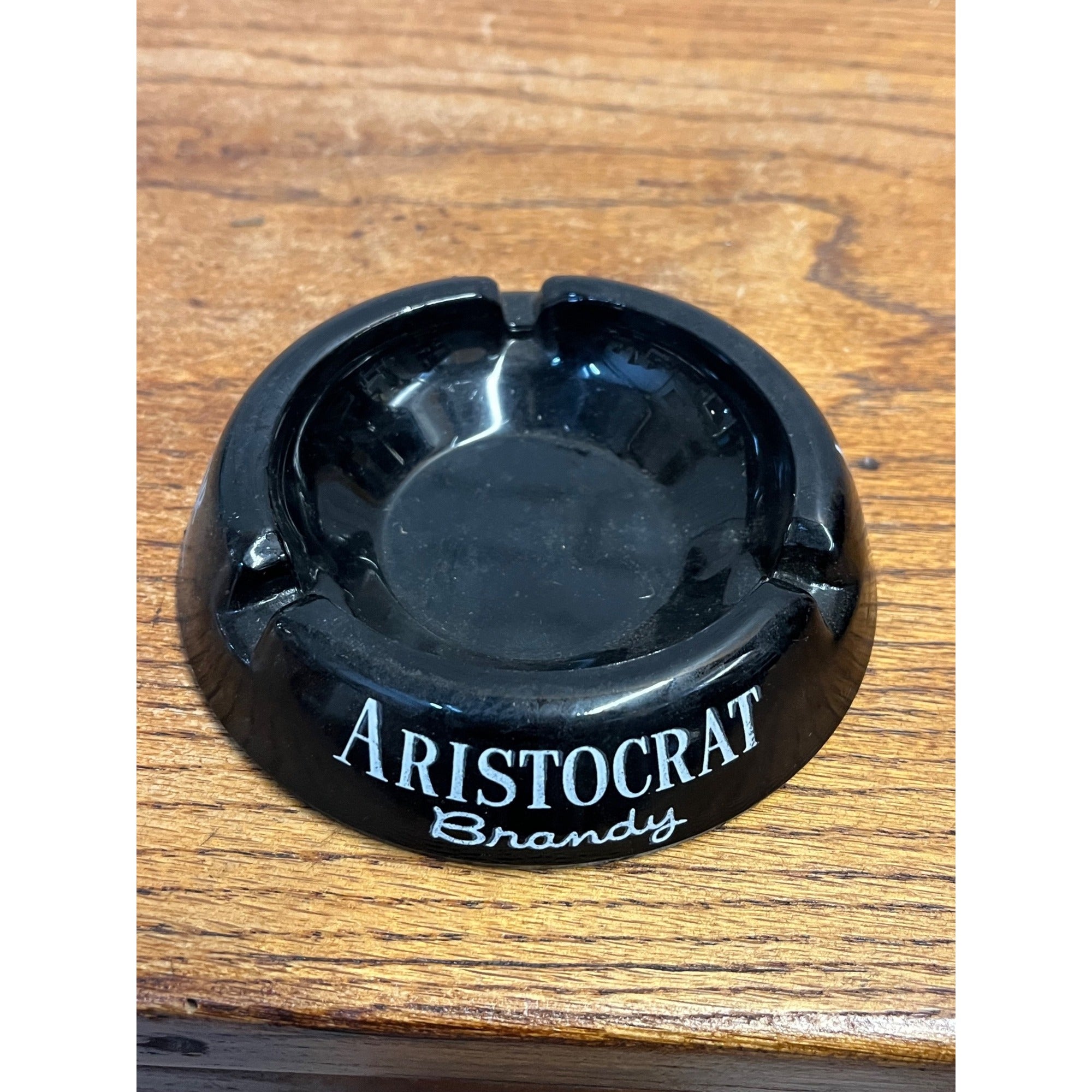 Vintage Aristocrat Brandy Ambassador Vermouth Black Glass Advertising Ashtray