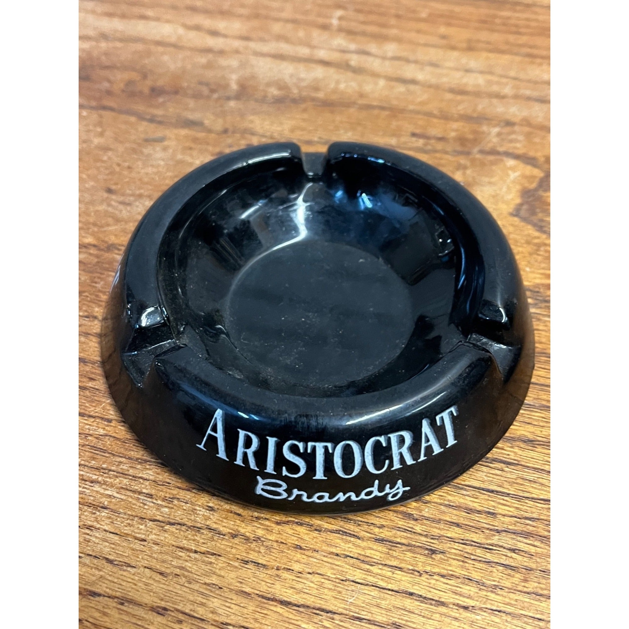 Vintage Aristocrat Brandy Ambassador Vermouth Black Glass Advertising Ashtray