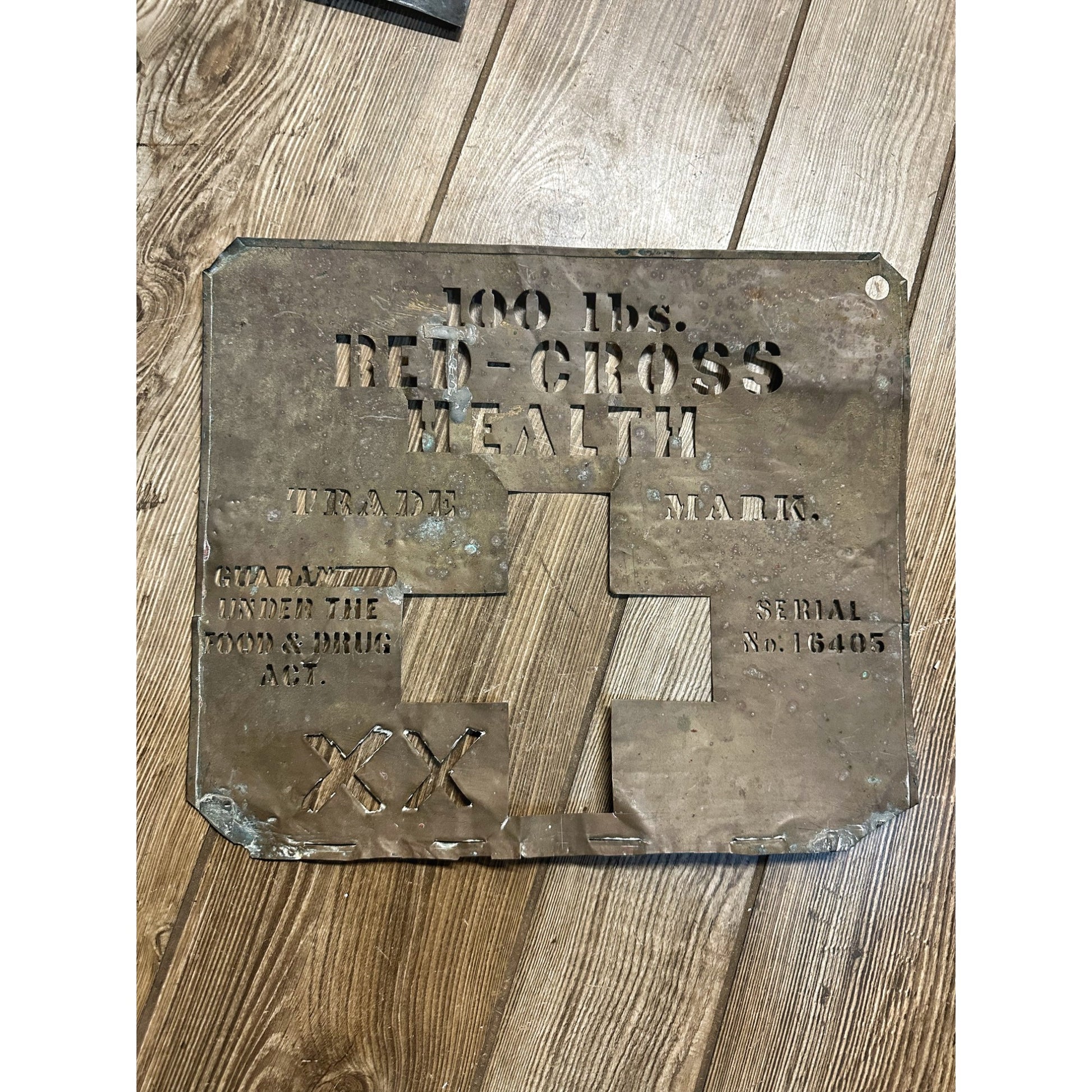 Original WWI Era Red Cross Health Copper Stencil for Wood Crates / Bags