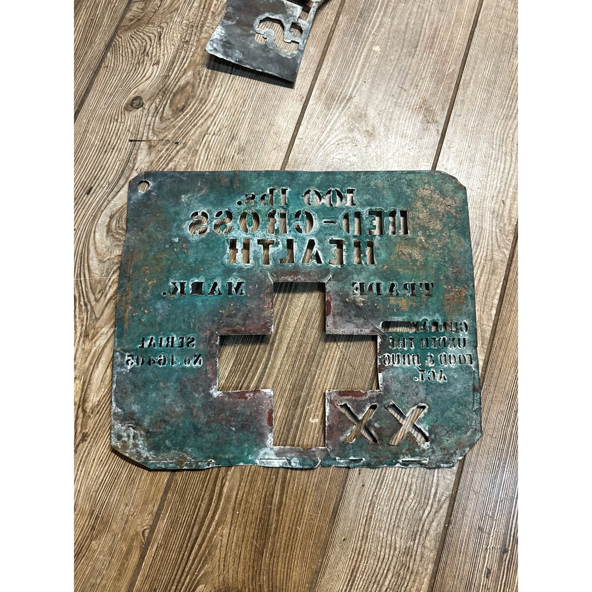 Original WWI Era Red Cross Health Copper Stencil for Wood Crates / Bags