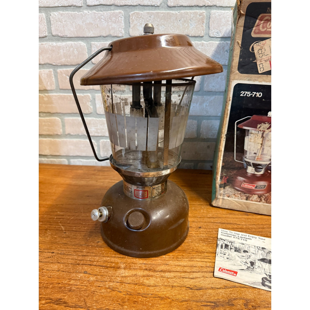 Vintage Coleman 275-710 Brown Double Mantle Lantern Original Box Paperwork USA