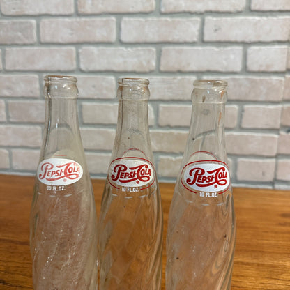 (3) 1960s 10oz Pepsi Cola Pepsi Twist Soda Bottles ACL Soda Pop