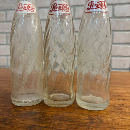 (3) 1960s 10oz Pepsi Cola Pepsi Twist Soda Bottles ACL Soda Pop