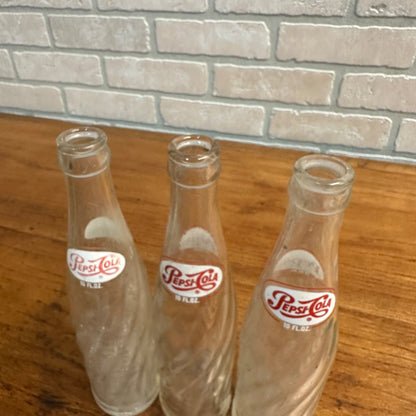 (3) 1960s 10oz Pepsi Cola Pepsi Twist Soda Bottles ACL Soda Pop