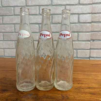 (3) 1960s 10oz Pepsi Cola Pepsi Twist Soda Bottles ACL Soda Pop