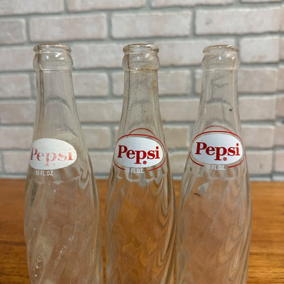 (3) 1960s 10oz Pepsi Cola Pepsi Twist Soda Bottles ACL Soda Pop