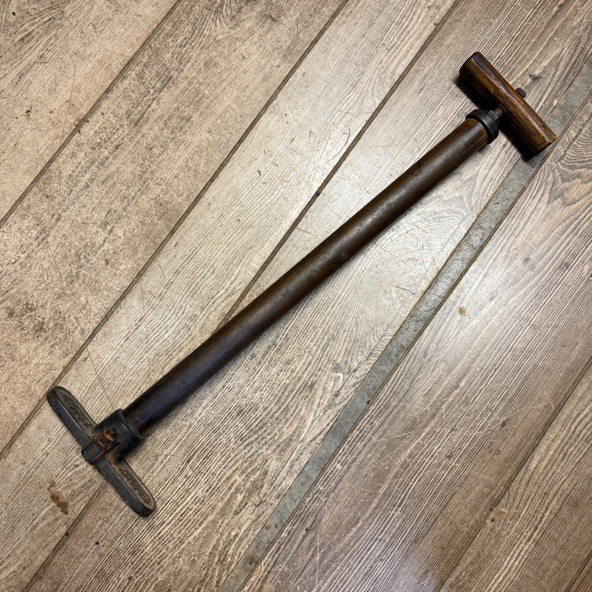 Vintage Brass Tube Ford Motor Company Tire Pump With Wooden Handle No Hose Automobile Accessory