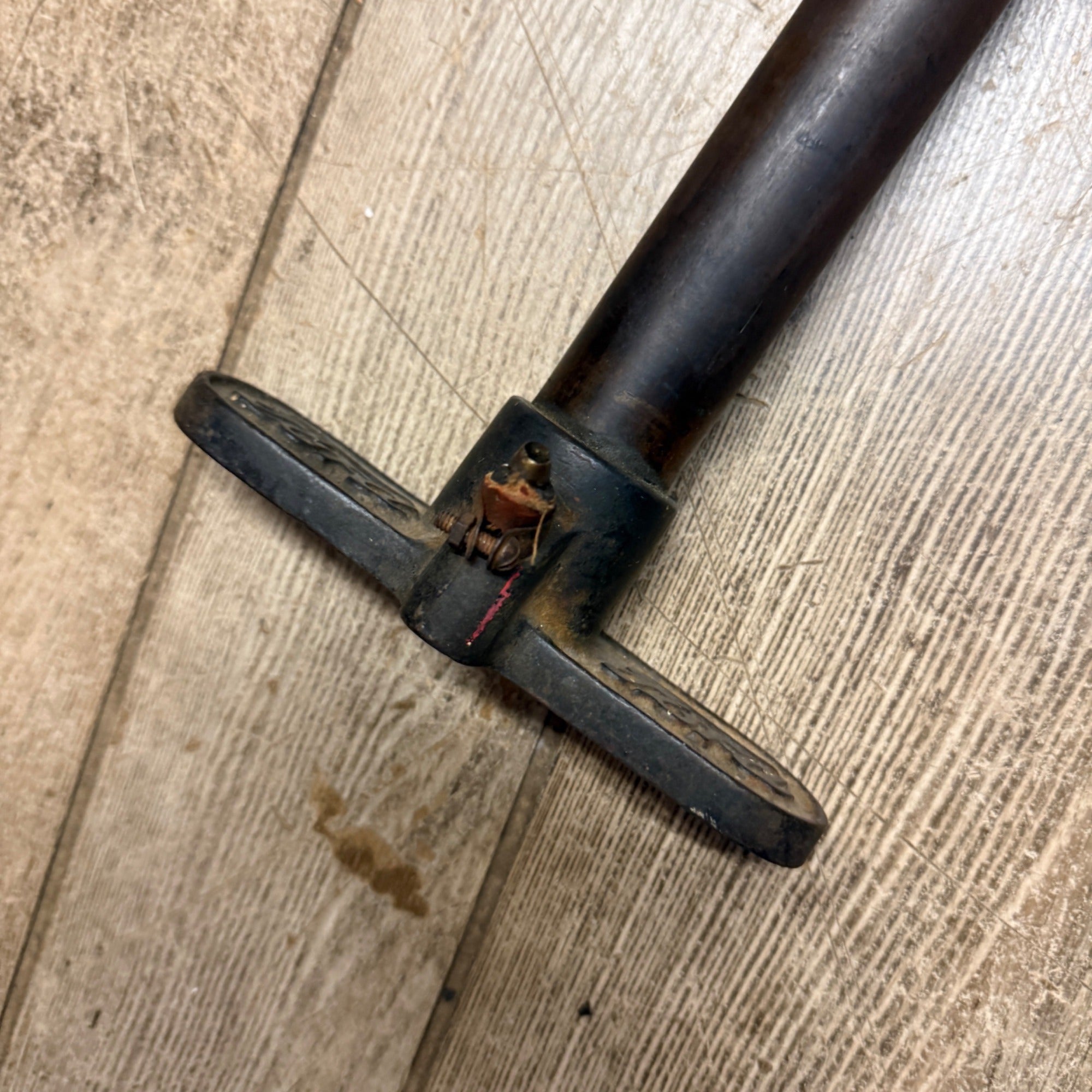 Vintage Brass Tube Ford Motor Company Tire Pump With Wooden Handle No Hose Automobile Accessory