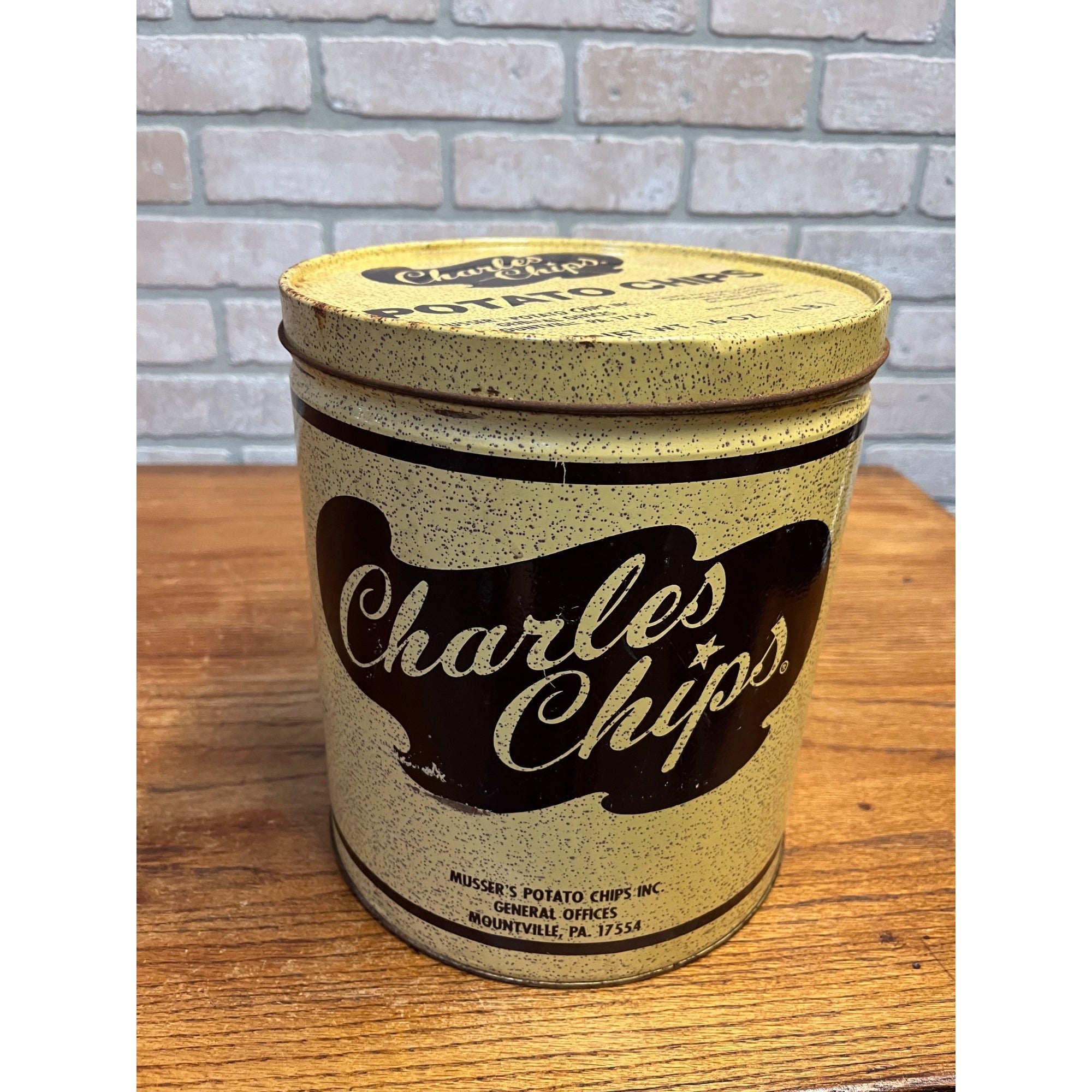 Vintage Charles Chips Potato Chip Tin Can Musser's Mountville PA Kitchen Decor