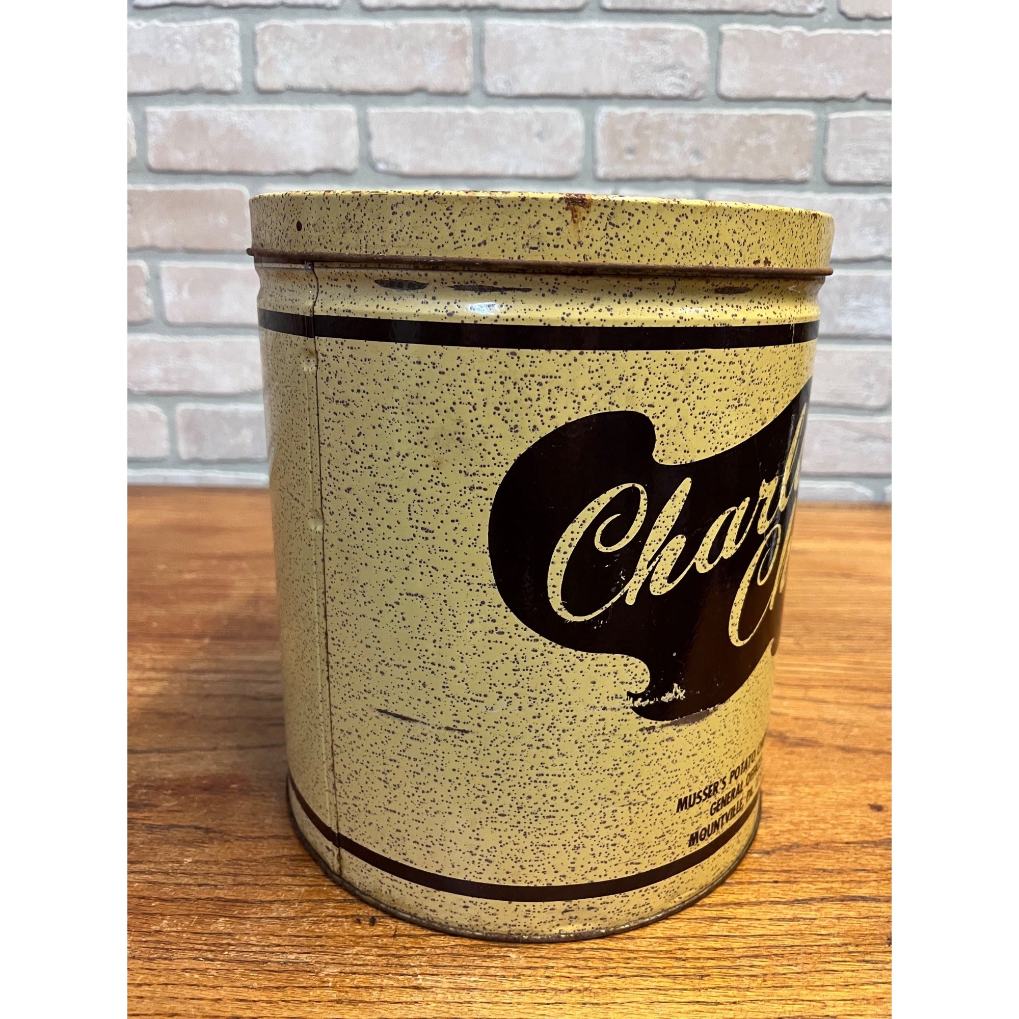 Vintage Charles Chips Potato Chip Tin Can Musser's Mountville PA Kitchen Decor