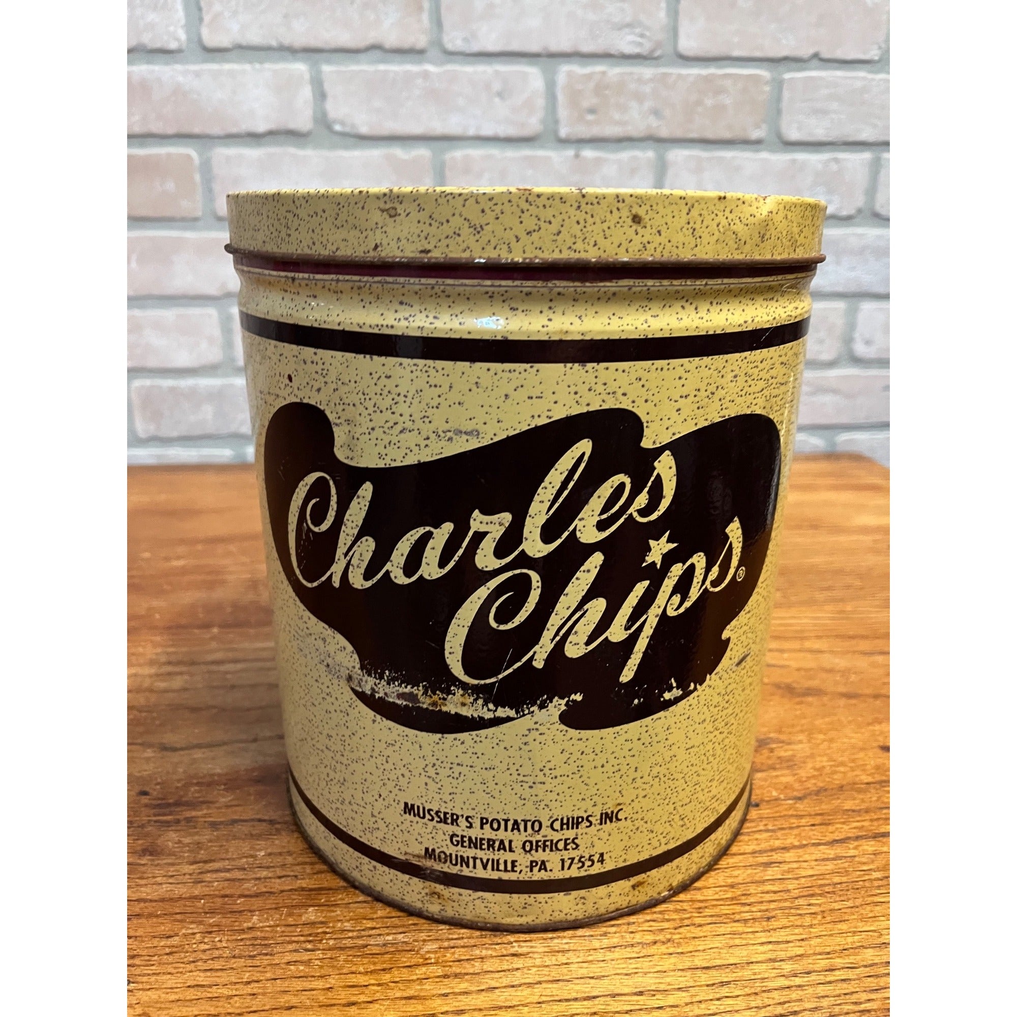 Vintage Charles Chips Potato Chip Tin Can Musser's Mountville PA Kitchen Decor