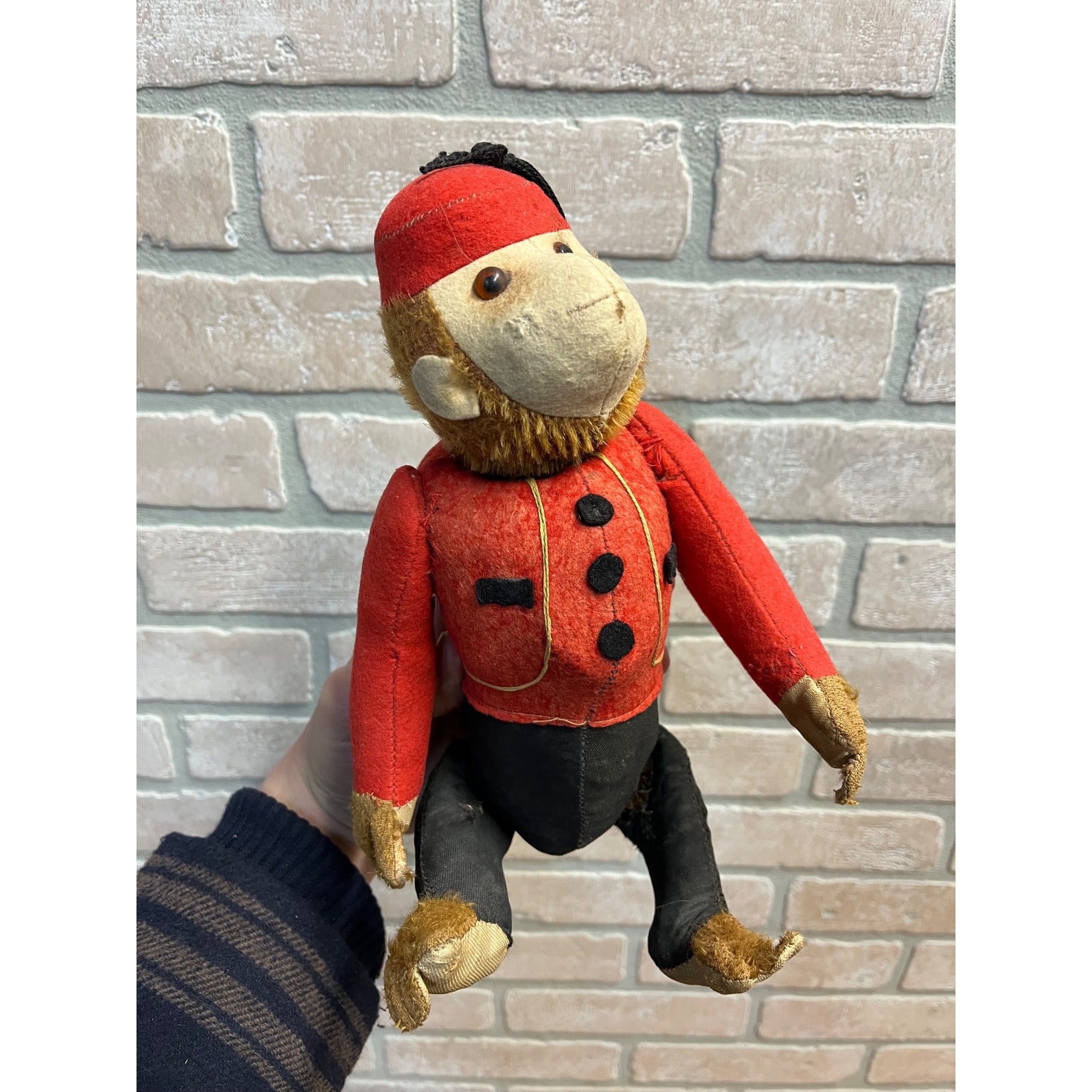 RARE 1920s Antique Mohair Jointed Schuco "Yes No" Bell Hop Mechanical Toy Monkey