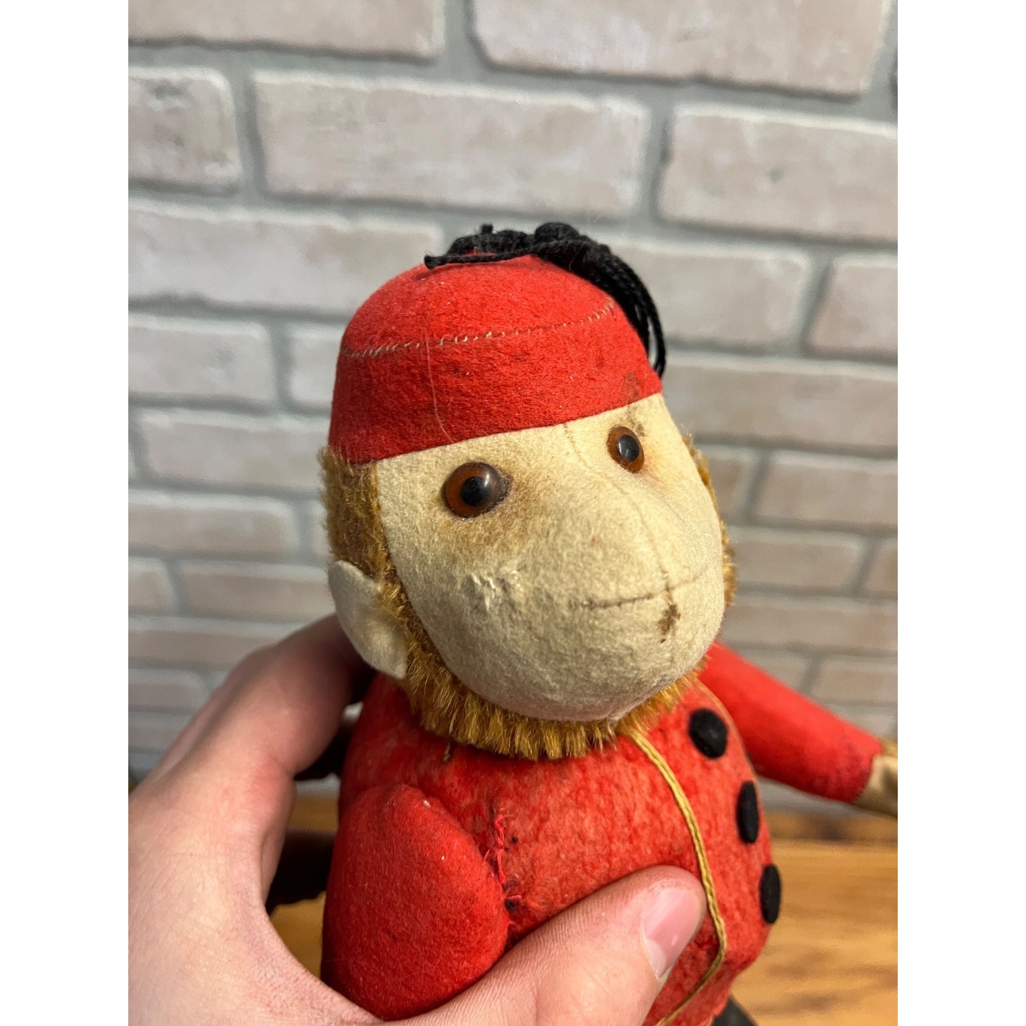 RARE 1920s Antique Mohair Jointed Schuco "Yes No" Bell Hop Mechanical Toy Monkey