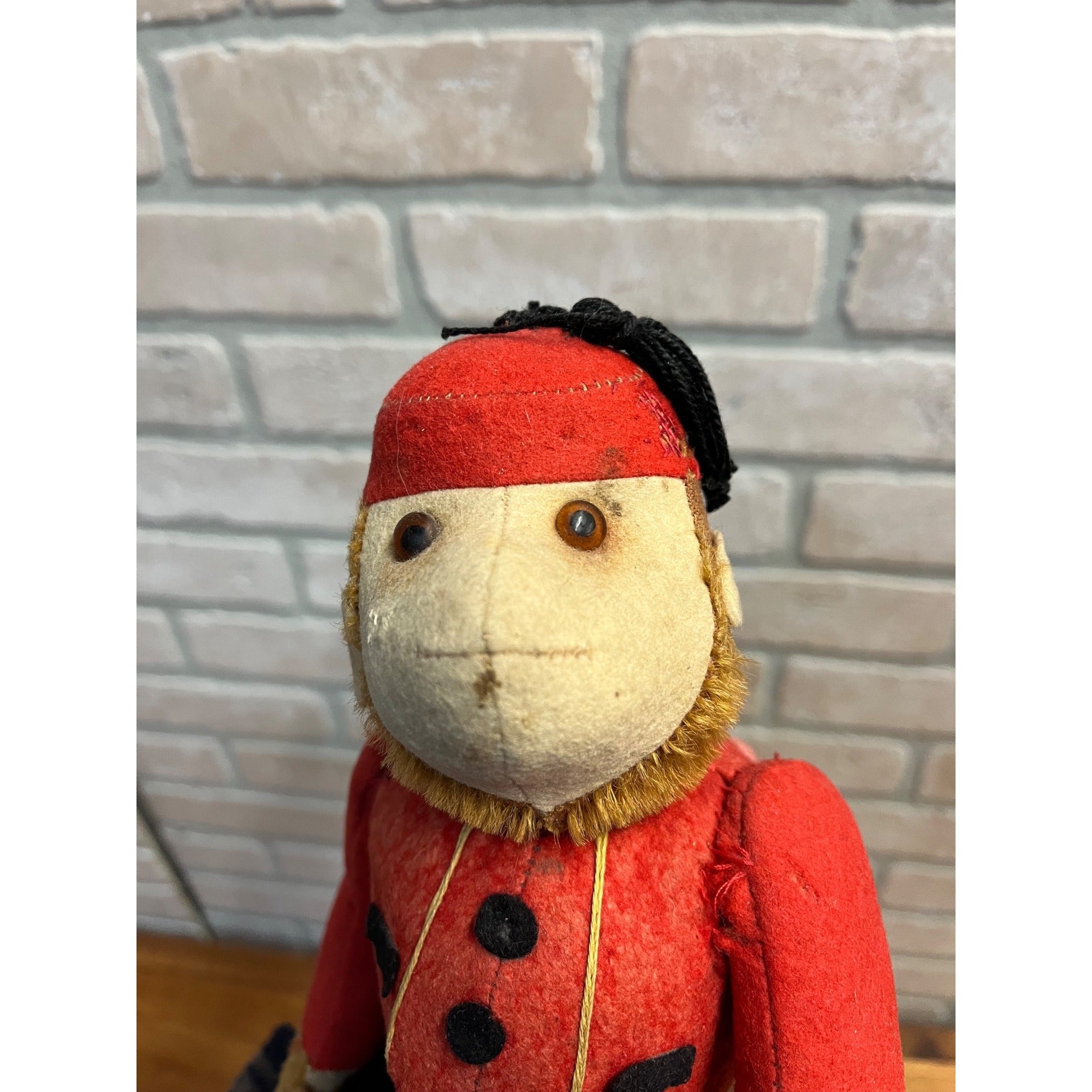 RARE 1920s Antique Mohair Jointed Schuco "Yes No" Bell Hop Mechanical Toy Monkey