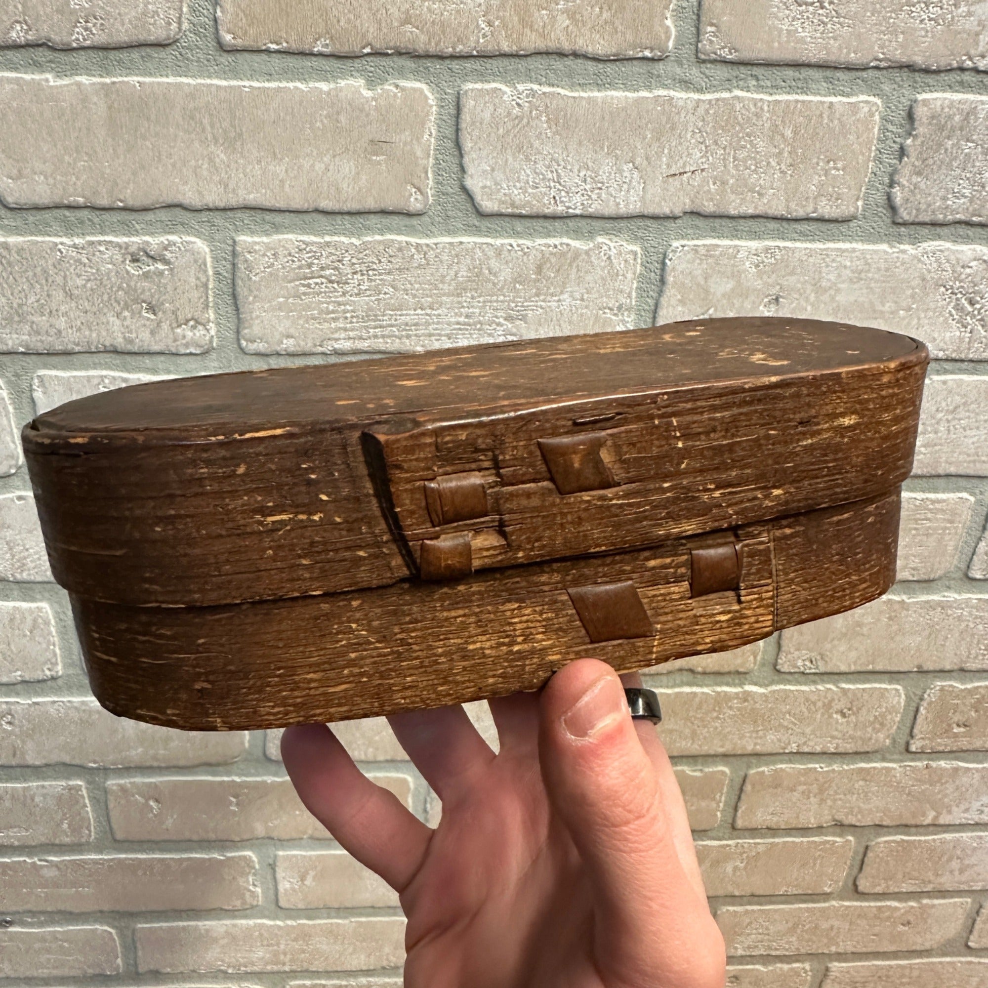 Antique Primitive 1800s Bentwood Covered Pantry Box 8" x 3.25" Farmhouse Country