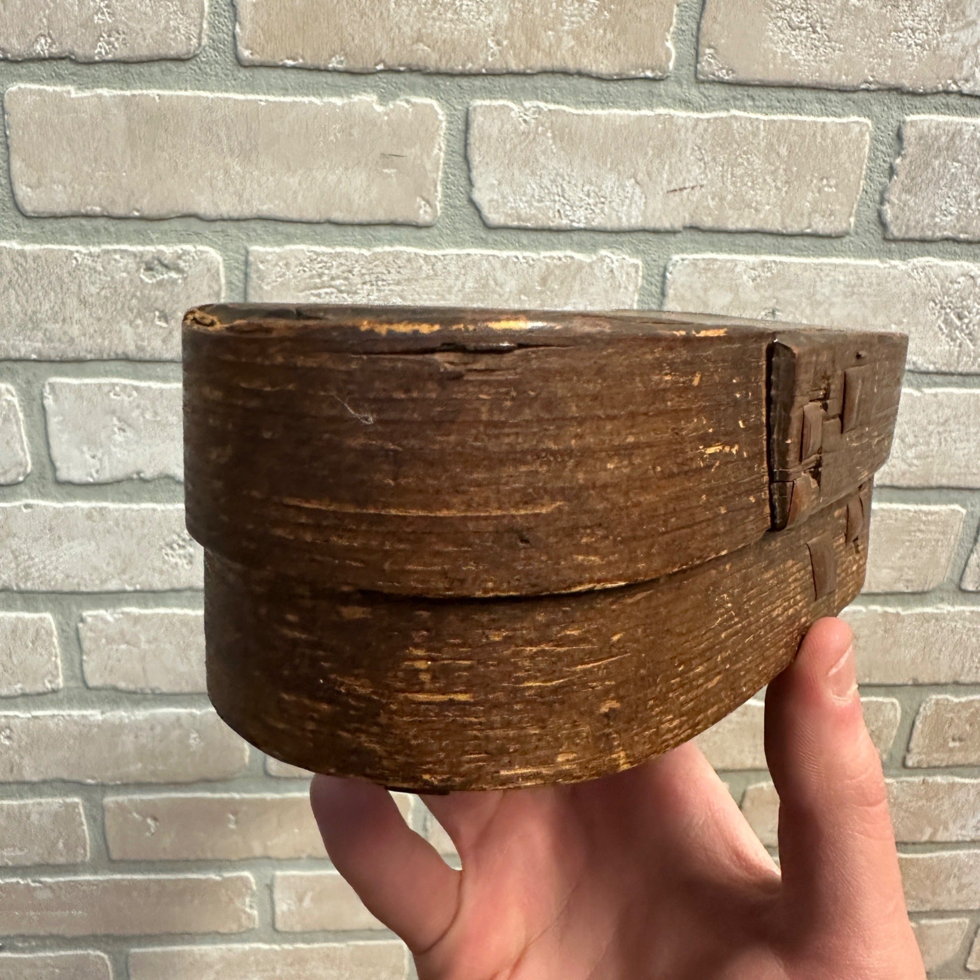 Antique Primitive 1800s Bentwood Covered Pantry Box 8" x 3.25" Farmhouse Country