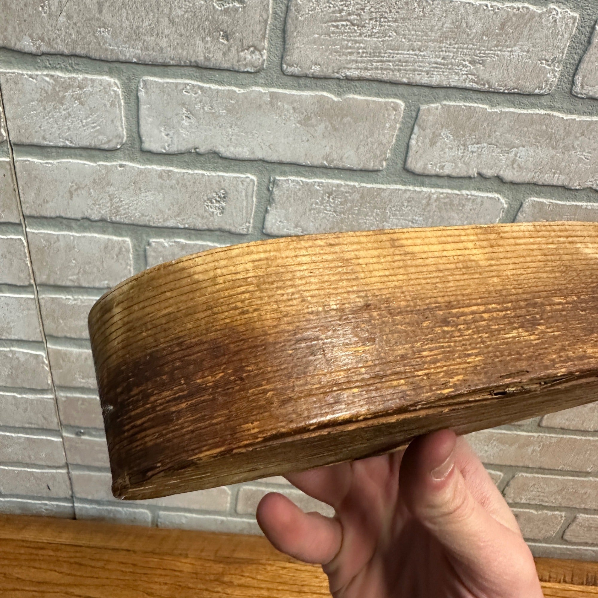 Antique Primitive 1800s Bentwood Covered Pantry Box 8" x 3.25" Farmhouse Country