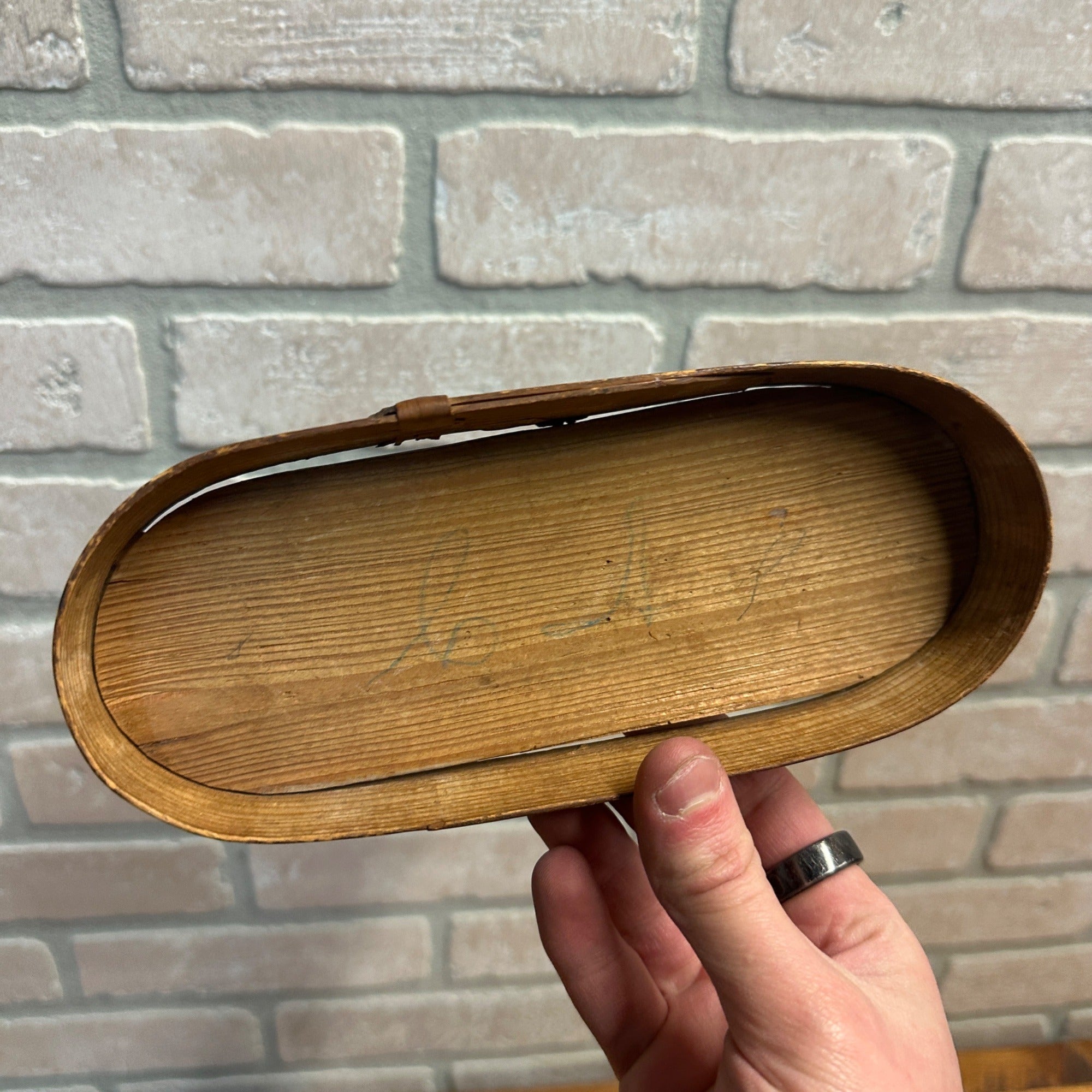 Antique Primitive 1800s Bentwood Covered Pantry Box 8" x 3.25" Farmhouse Country