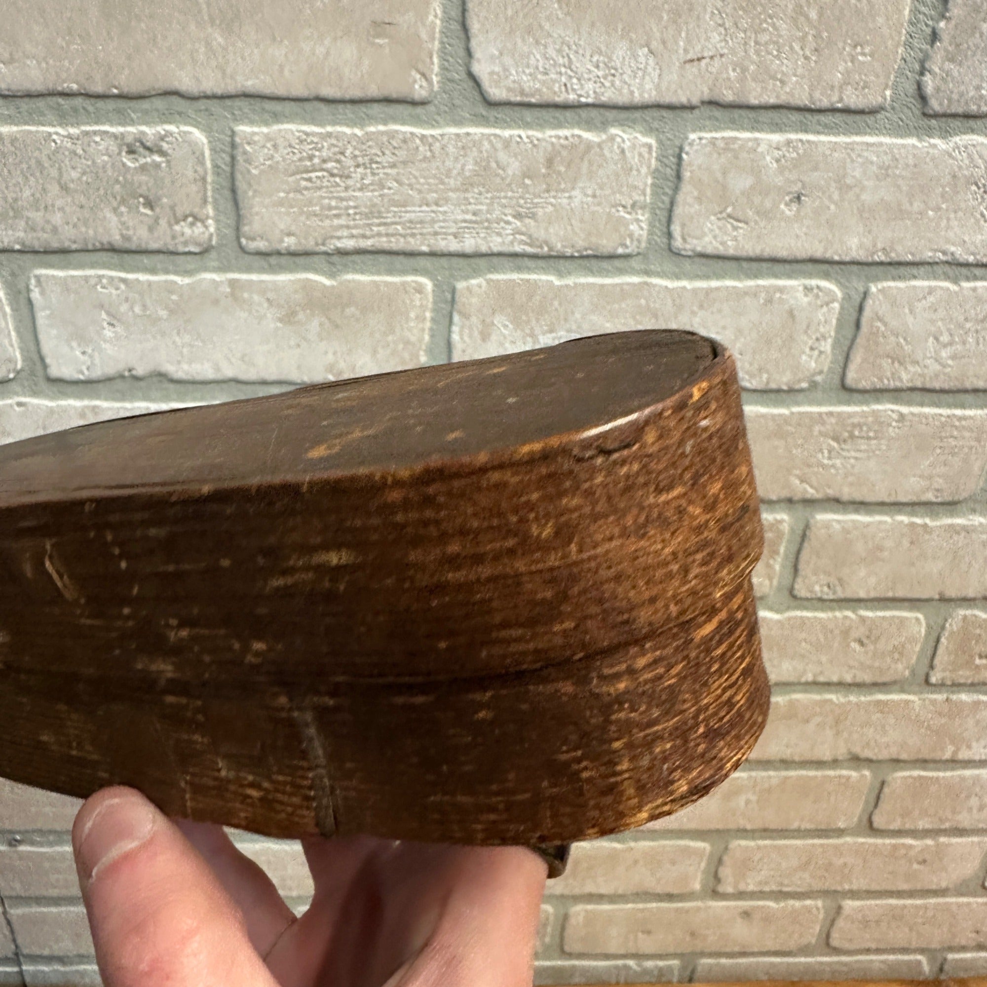 Antique Primitive 1800s Bentwood Covered Pantry Box 8" x 3.25" Farmhouse Country