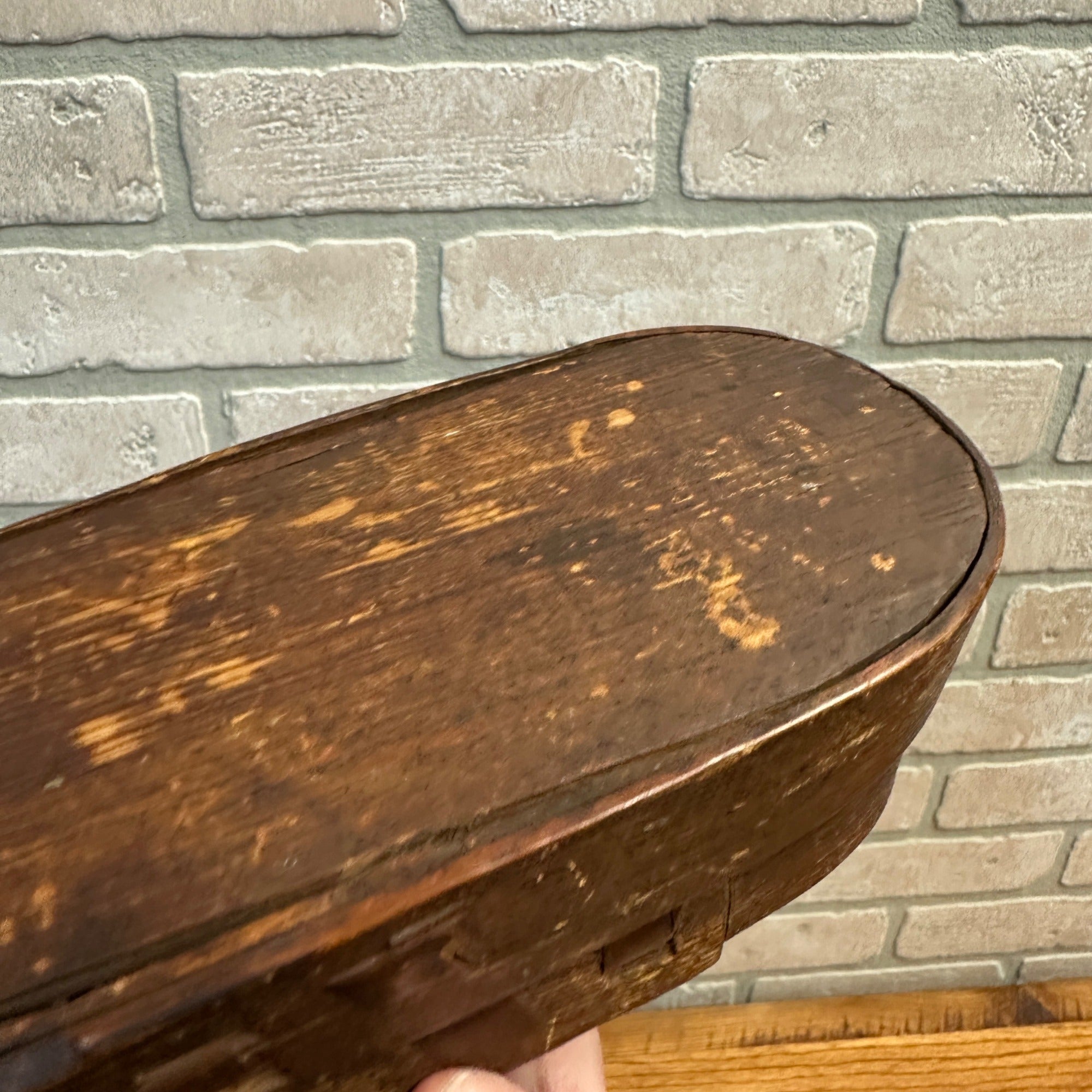 Antique Primitive 1800s Bentwood Covered Pantry Box 8" x 3.25" Farmhouse Country