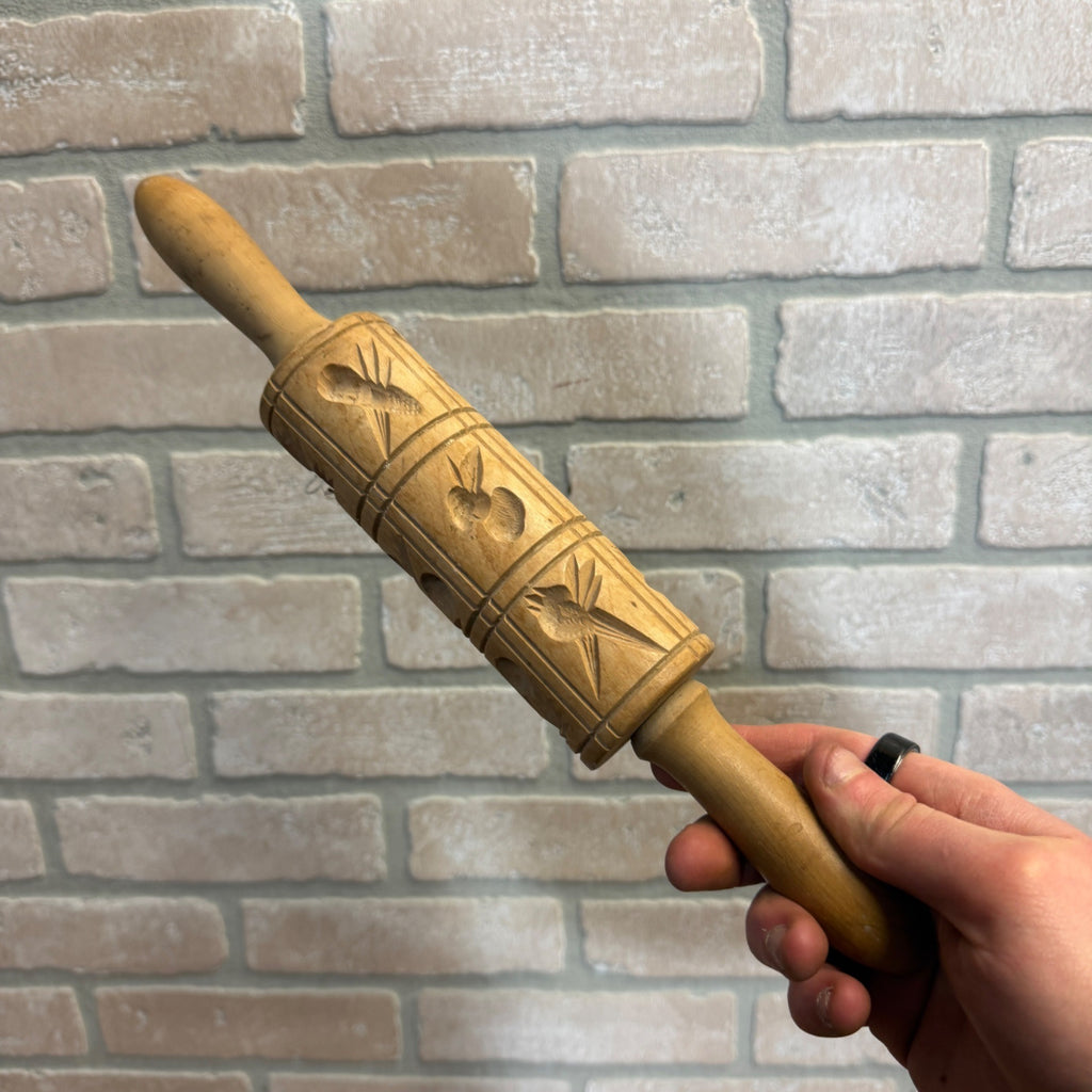 Antique Wooden Dough Mold Rolling Pin  Primitive Farmhouse Tool 1900s