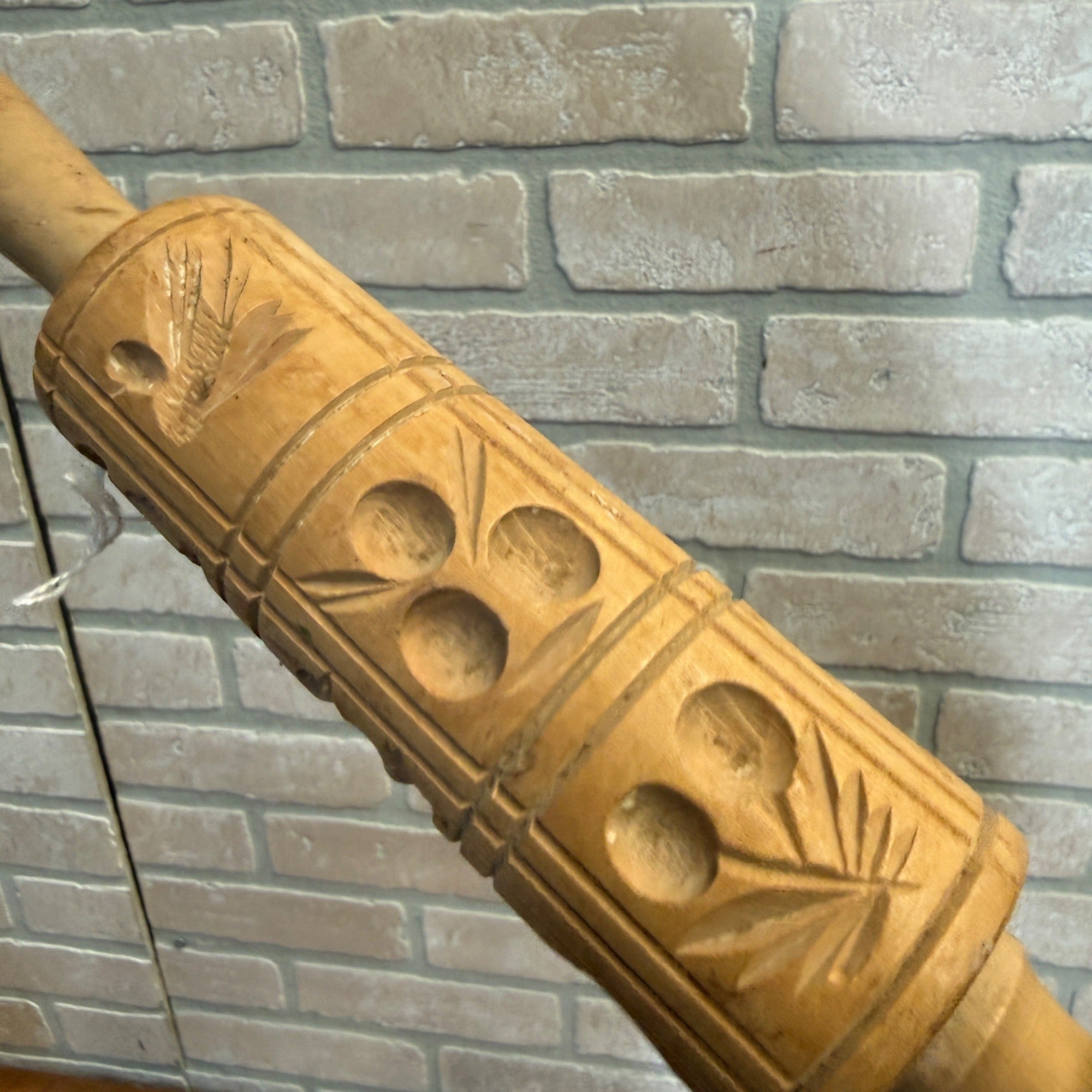 Antique Wooden Dough Mold Rolling Pin  Primitive Farmhouse Tool 1900s