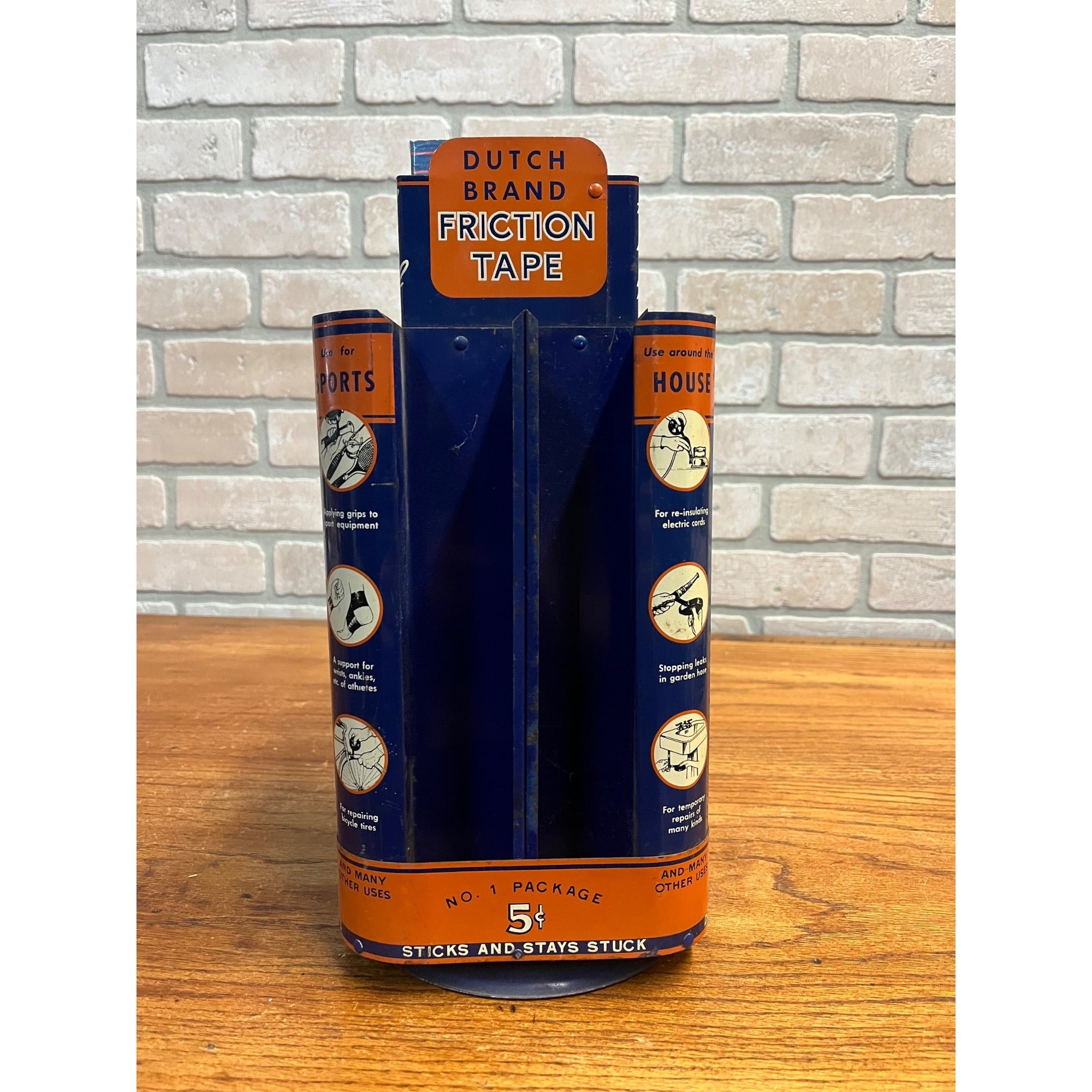 Vintage Dutch Brand Friction Tape Store Display Rotating Rack Sign Advertising