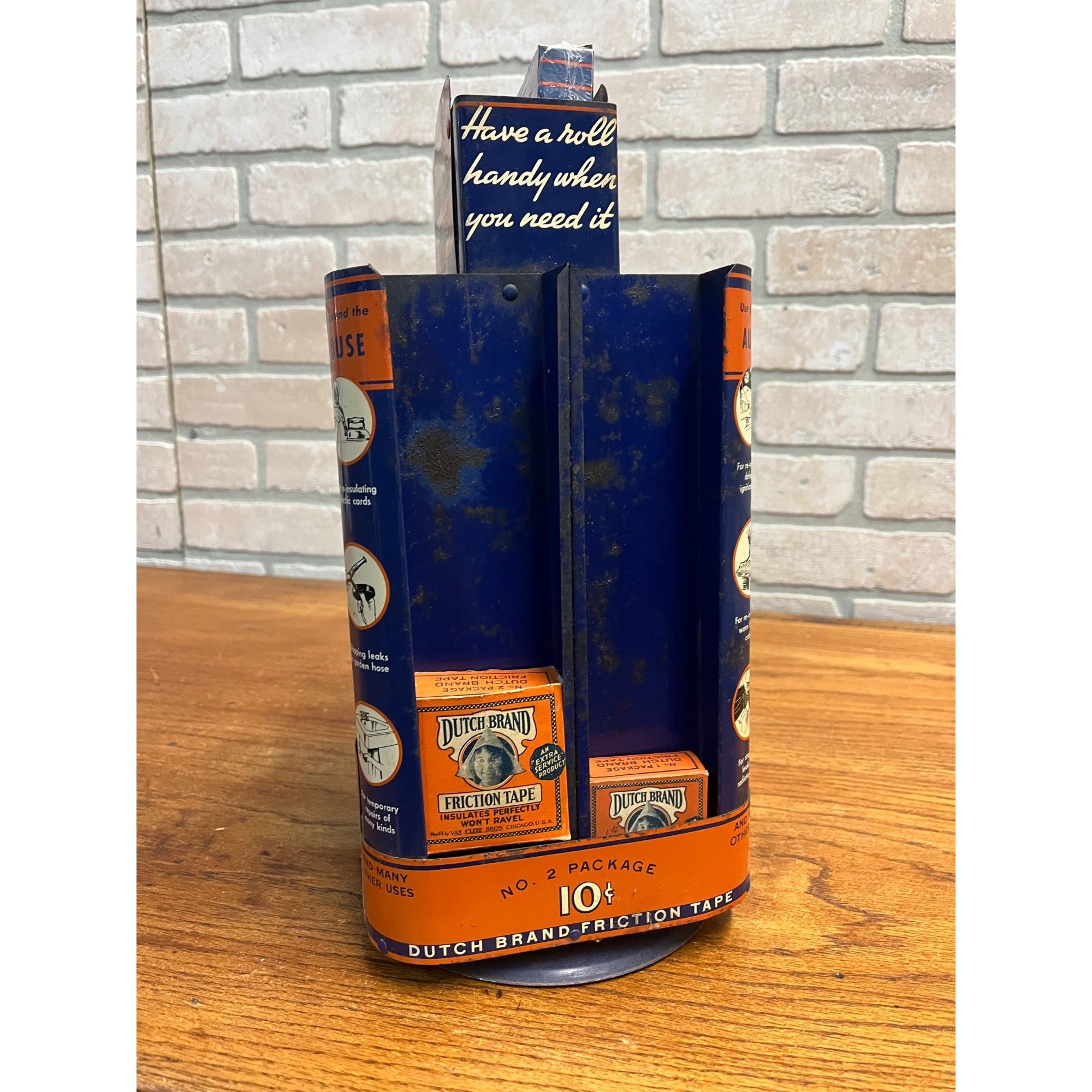 Vintage Dutch Brand Friction Tape Store Display Rotating Rack Sign Advertising