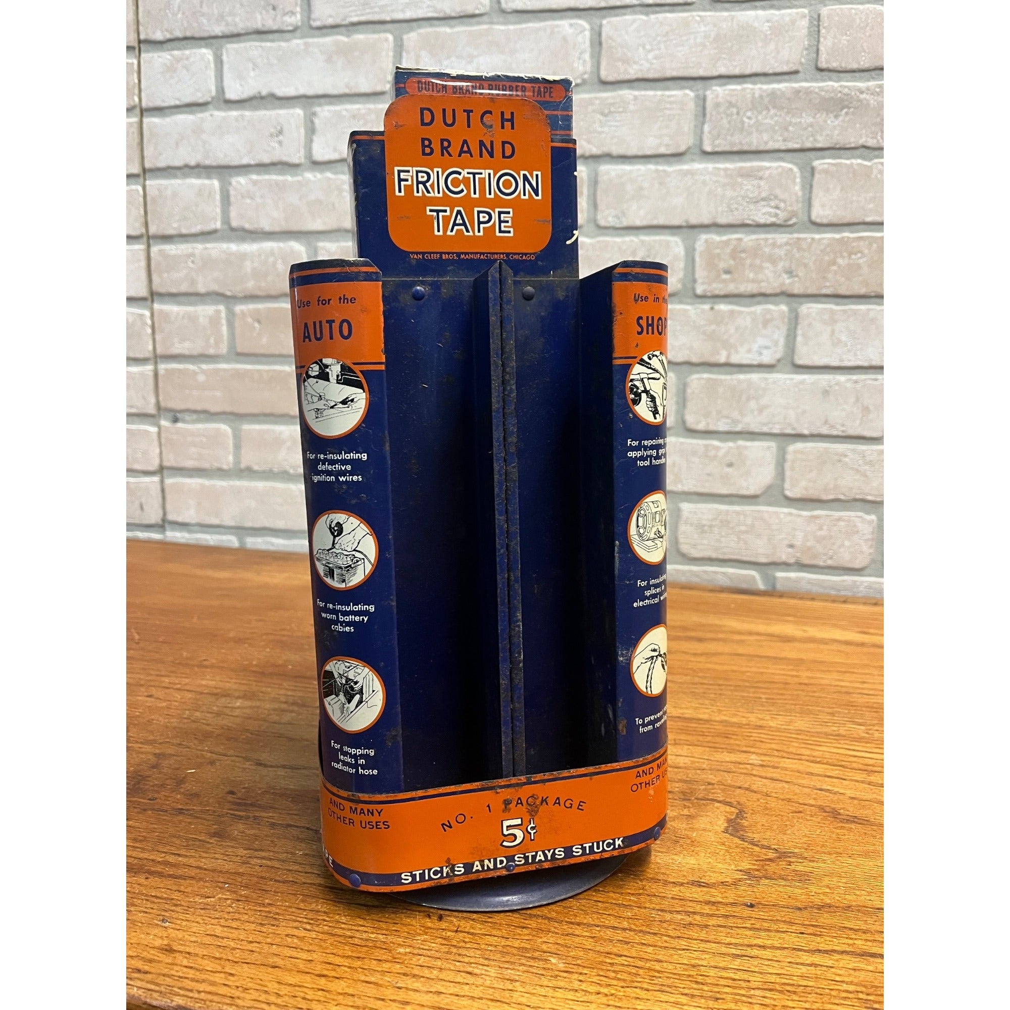 Vintage Dutch Brand Friction Tape Store Display Rotating Rack Sign Advertising