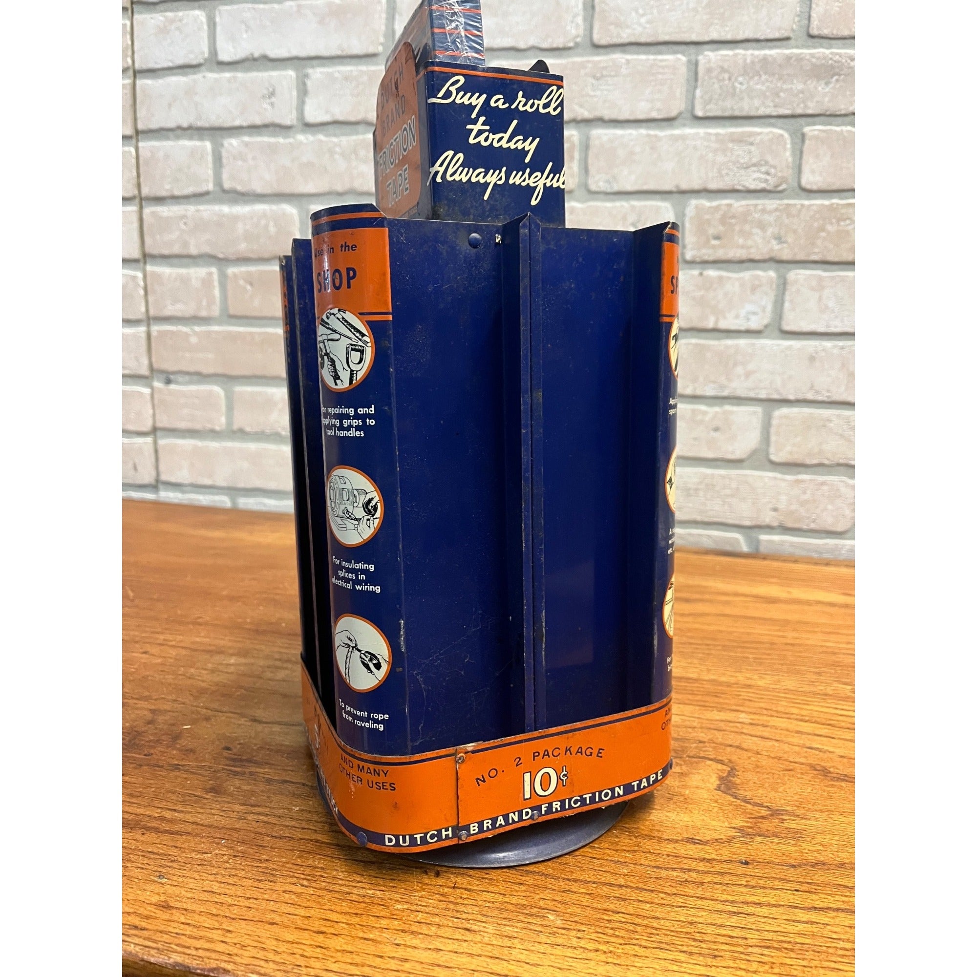 Vintage Dutch Brand Friction Tape Store Display Rotating Rack Sign Advertising