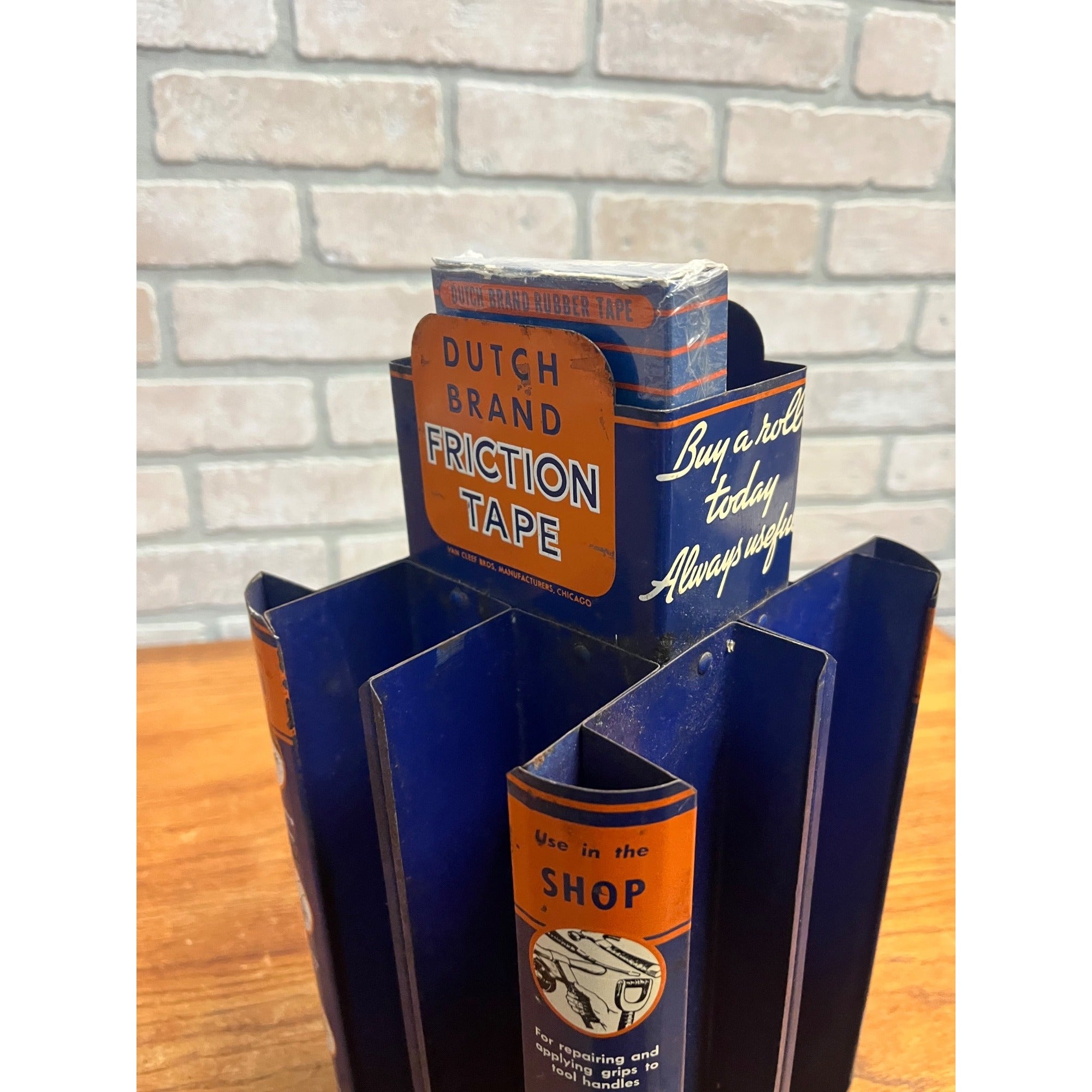 Vintage Dutch Brand Friction Tape Store Display Rotating Rack Sign Advertising